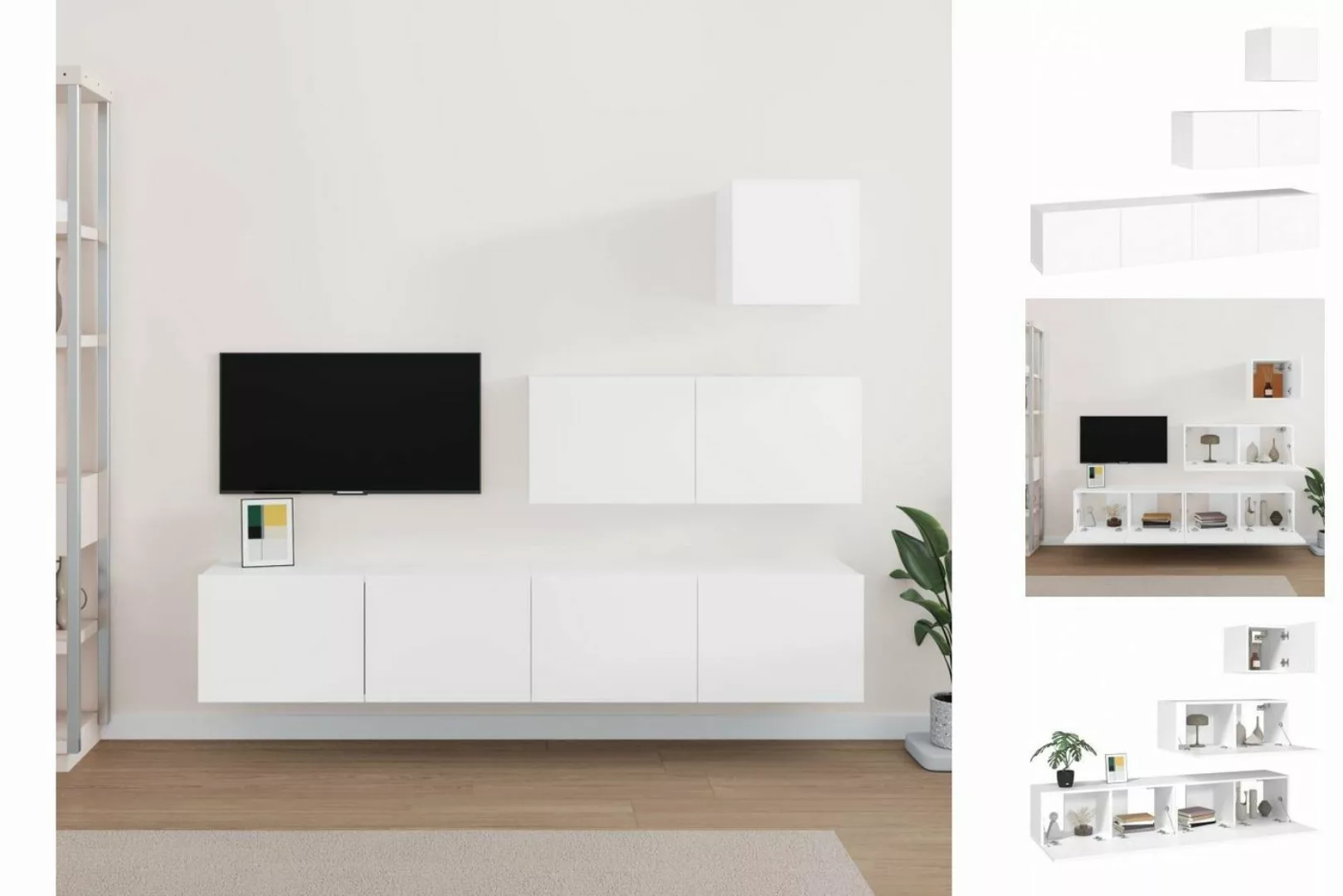 vidaXL TV-Schrank 4-tlg TV-Schrank-Set Weiß Spanplatte TV-Lowboard günstig online kaufen