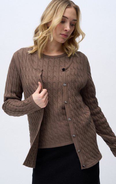 Passioni Cardigan Twinset in dunklem Taupe im Zopfmuster günstig online kaufen