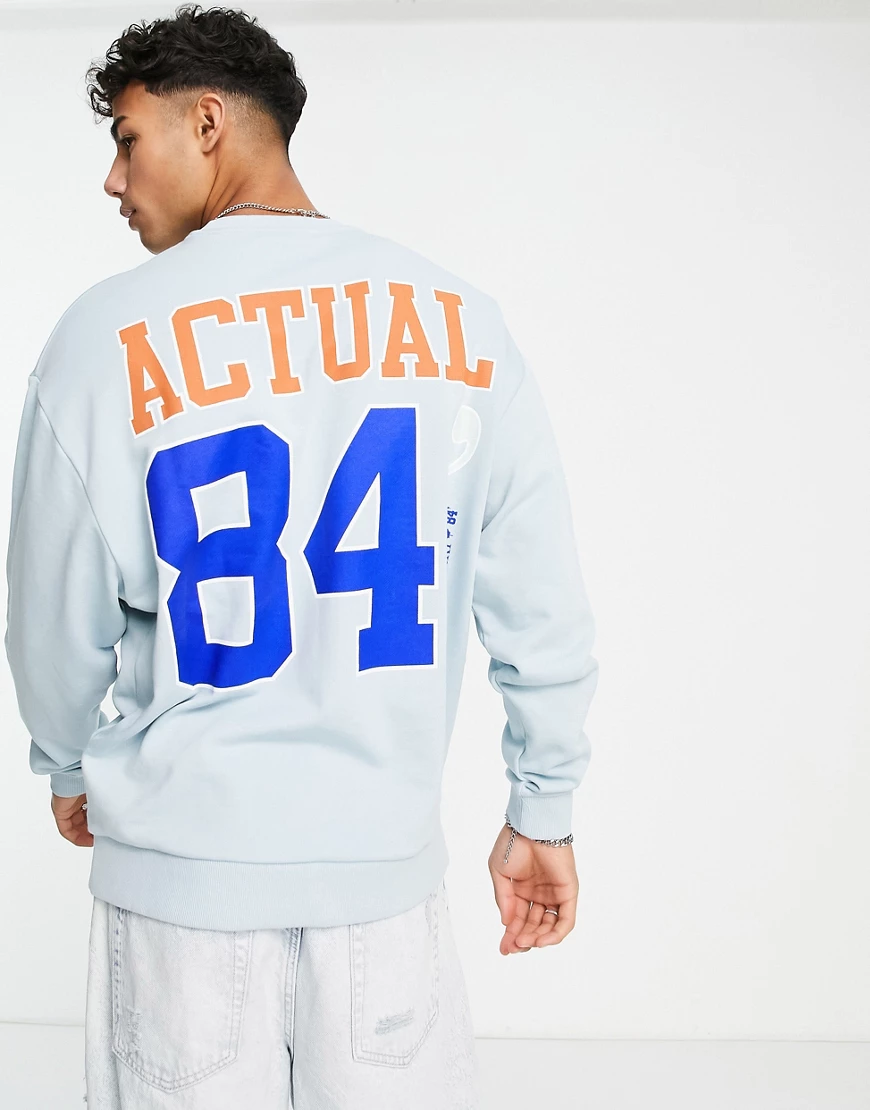 ASOS – Actual – Oversize-Sweatshirt in Hellblau mit großem Grafikprint auf günstig online kaufen