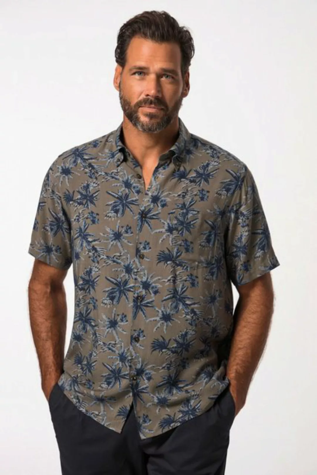 JP1880 Kurzarmhemd Hemd Halbarm Alloverprint Buttondown-Kragen günstig online kaufen