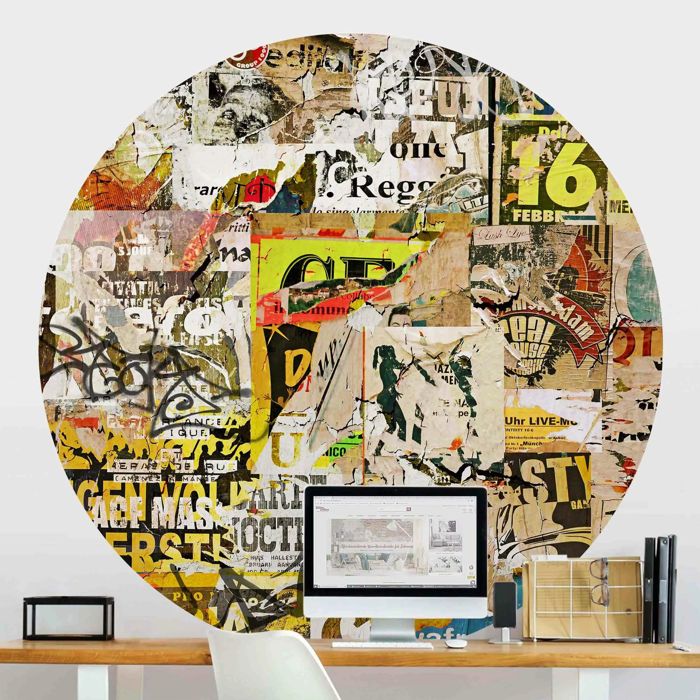 Runde Tapete selbstklebend Alte Plakatwand II günstig online kaufen