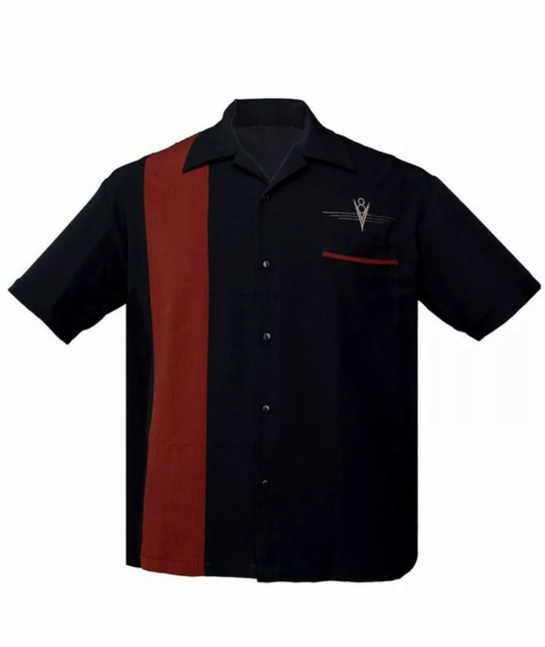 Steady Clothing Kurzarmhemd V8 Classic Schwarz Retro Vintage Bowling Shirt günstig online kaufen
