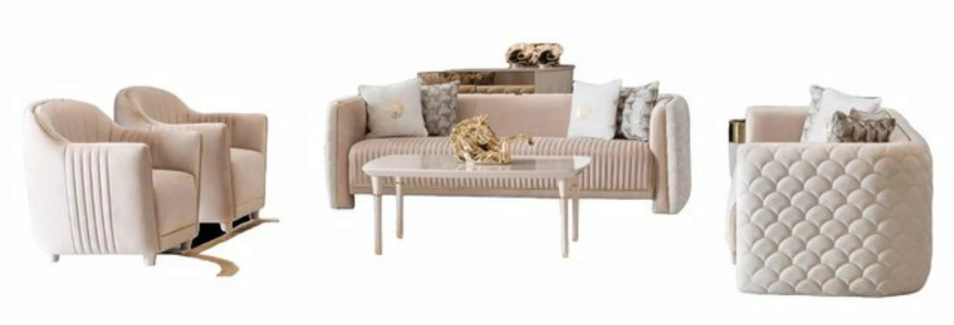 JVmoebel Sofa Beige Couchgarnitur 3+3+1+1 Sityer Luxus Samt Couchen Holy So günstig online kaufen