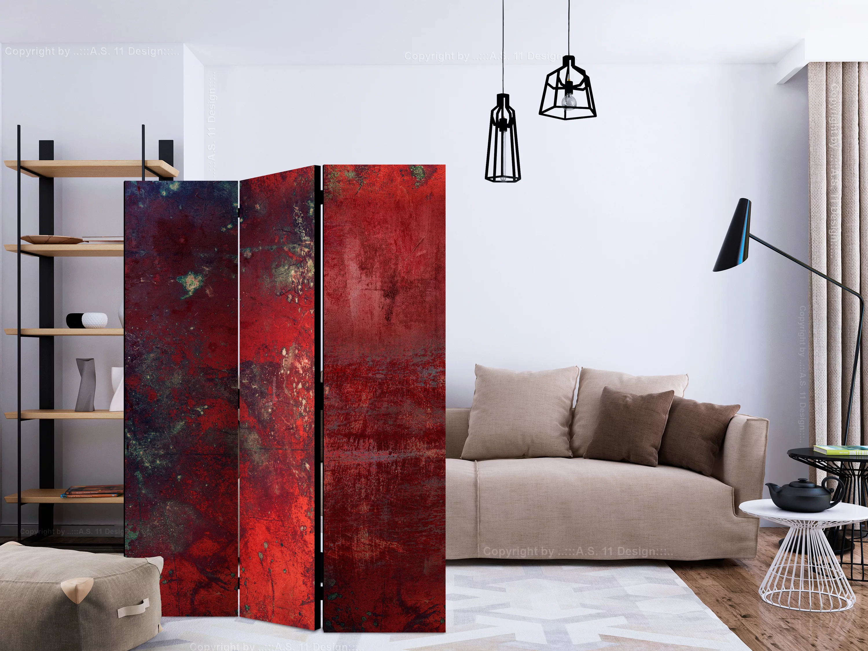 3-teiliges Paravent - Red Concrete [room Dividers] günstig online kaufen