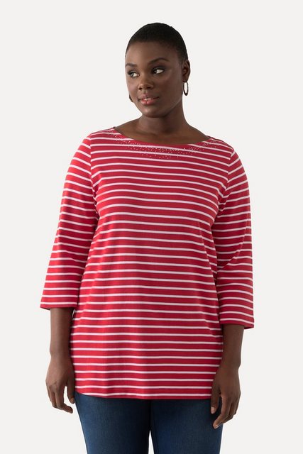 Ulla Popken T-Shirt Ringelshirt Pima Cotton U-Boot-Ausschnitt 3/4-Arm günstig online kaufen