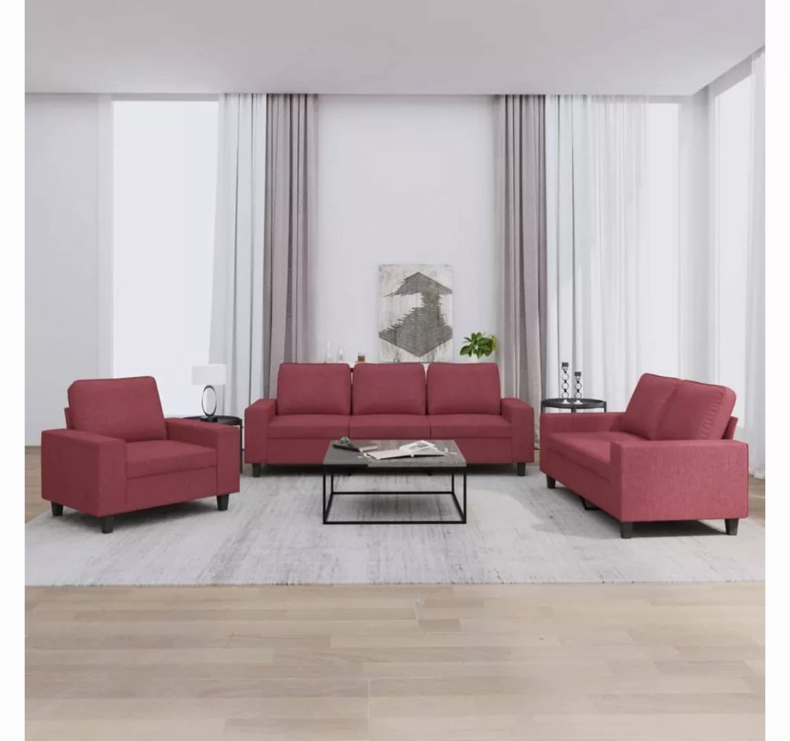 vidaXL Sofa Sofagarnitur Set mit Kissen Stoff, 3-tlg., Rot günstig online kaufen