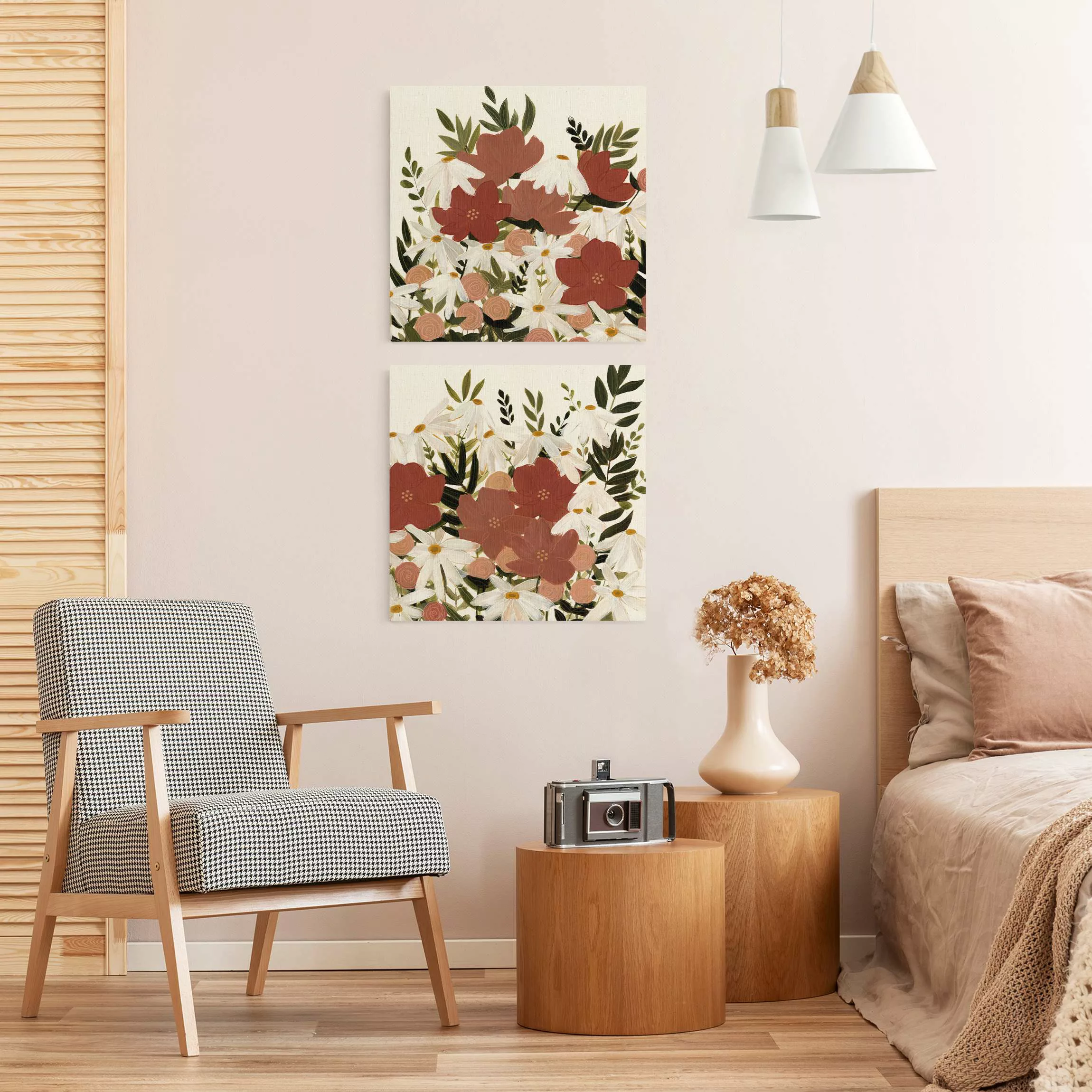 Leinwandbild 2-teilig Blumenvielfalt in Rosa und Weiß günstig online kaufen