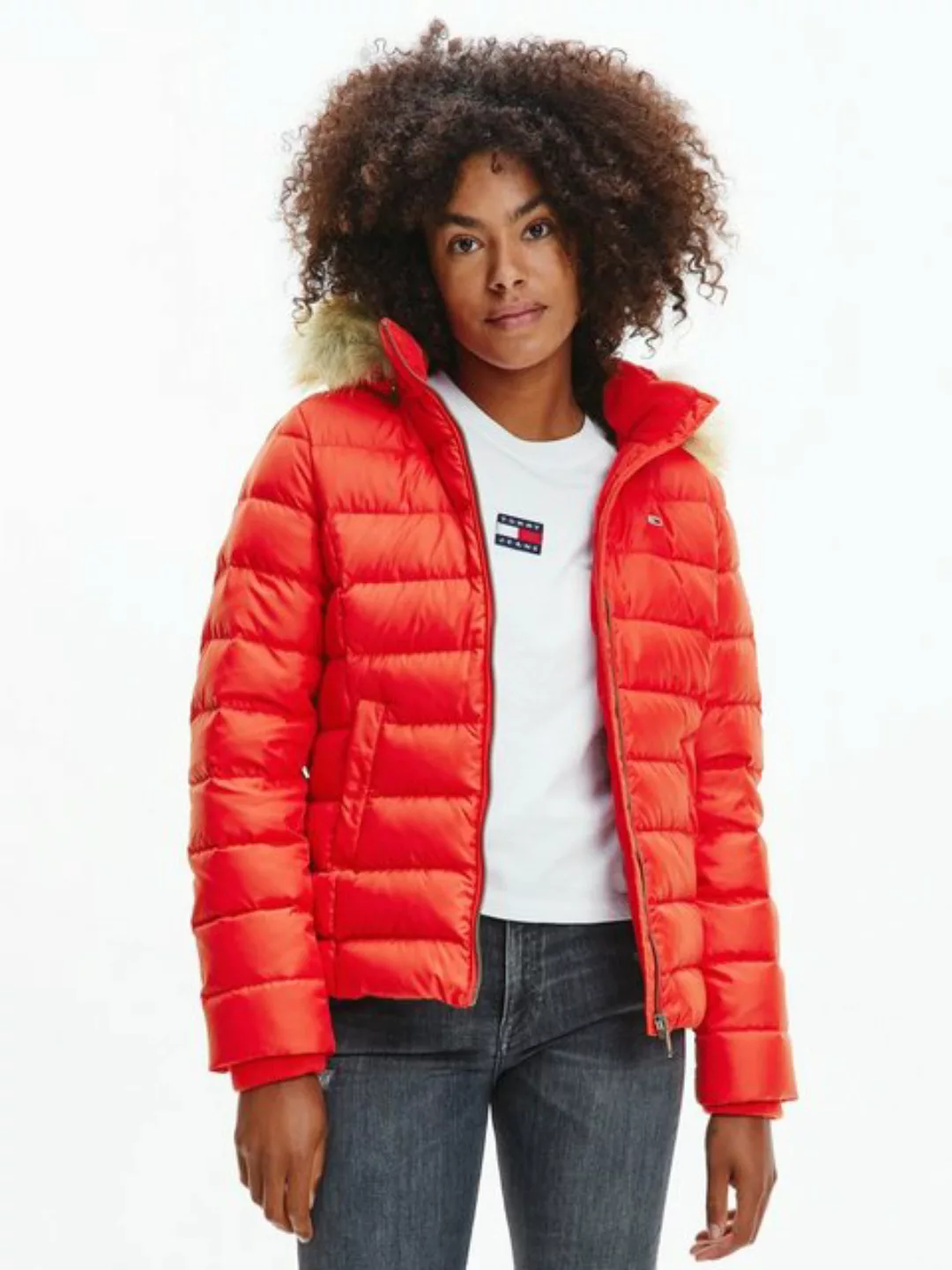 Tommy Jeans Daunenjacke BASIC HOODED DOWN JACKET mit Fellimitat an der Kapu günstig online kaufen