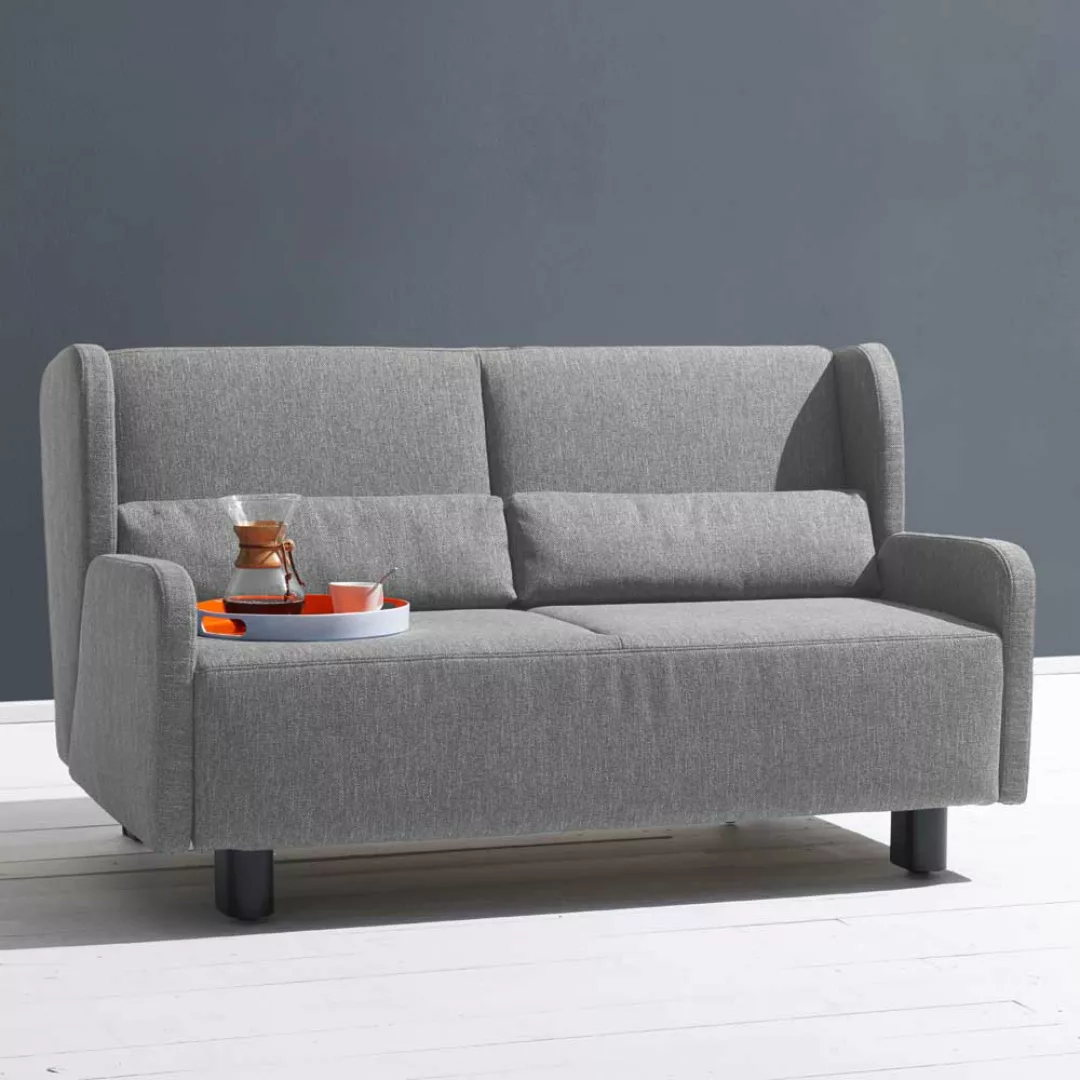 Zweier Sofa in Grau Webstoff Schlaffunktion günstig online kaufen