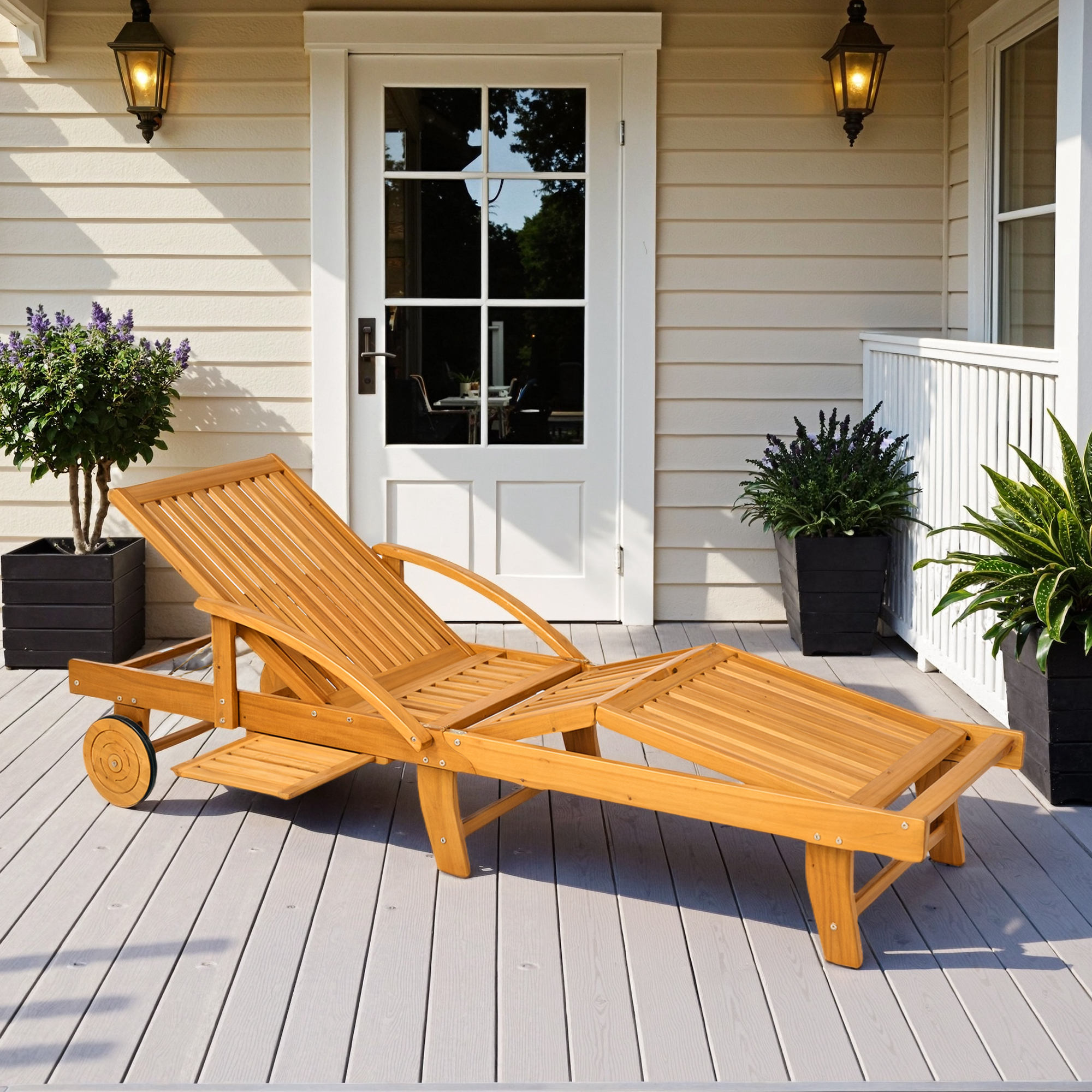 Outsunny Sonnenliege Holz klappbar Gartenliege mit Seitentisch, Rolle, Lieg günstig online kaufen