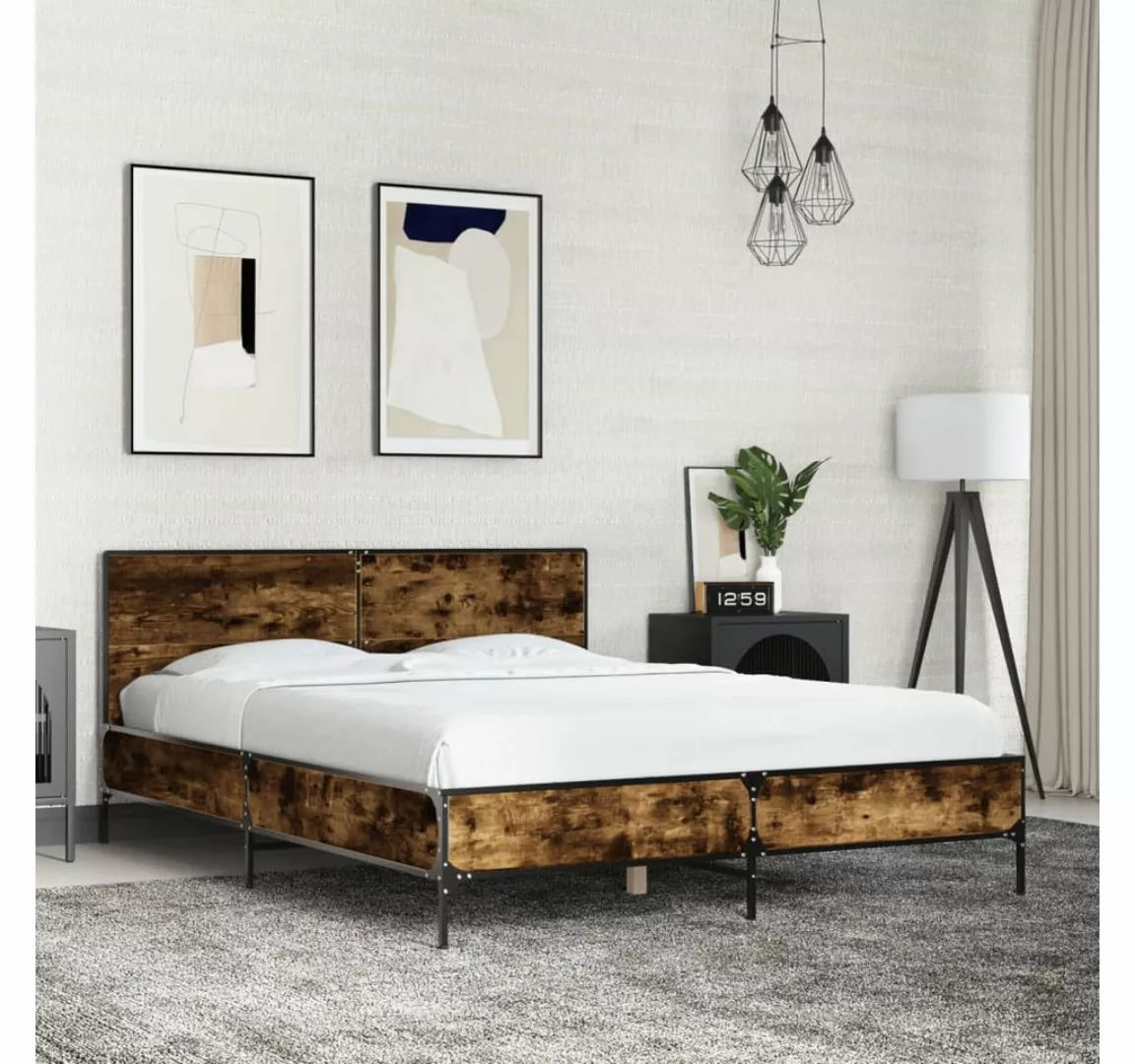 vidaXL Bett, Bettgestell Räuchereiche 120x190 cm Holzwerkstoff und Metall günstig online kaufen