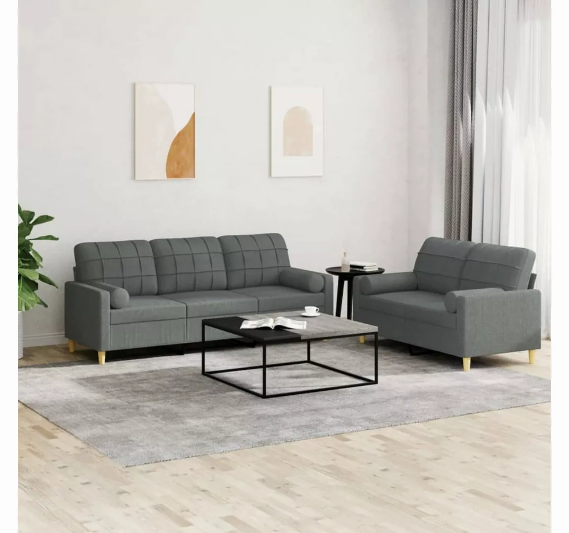 vidaXL Sofa Sofagarnitur mit Kissen Stoff, mit Zierkissen, Dunkelgrau günstig online kaufen