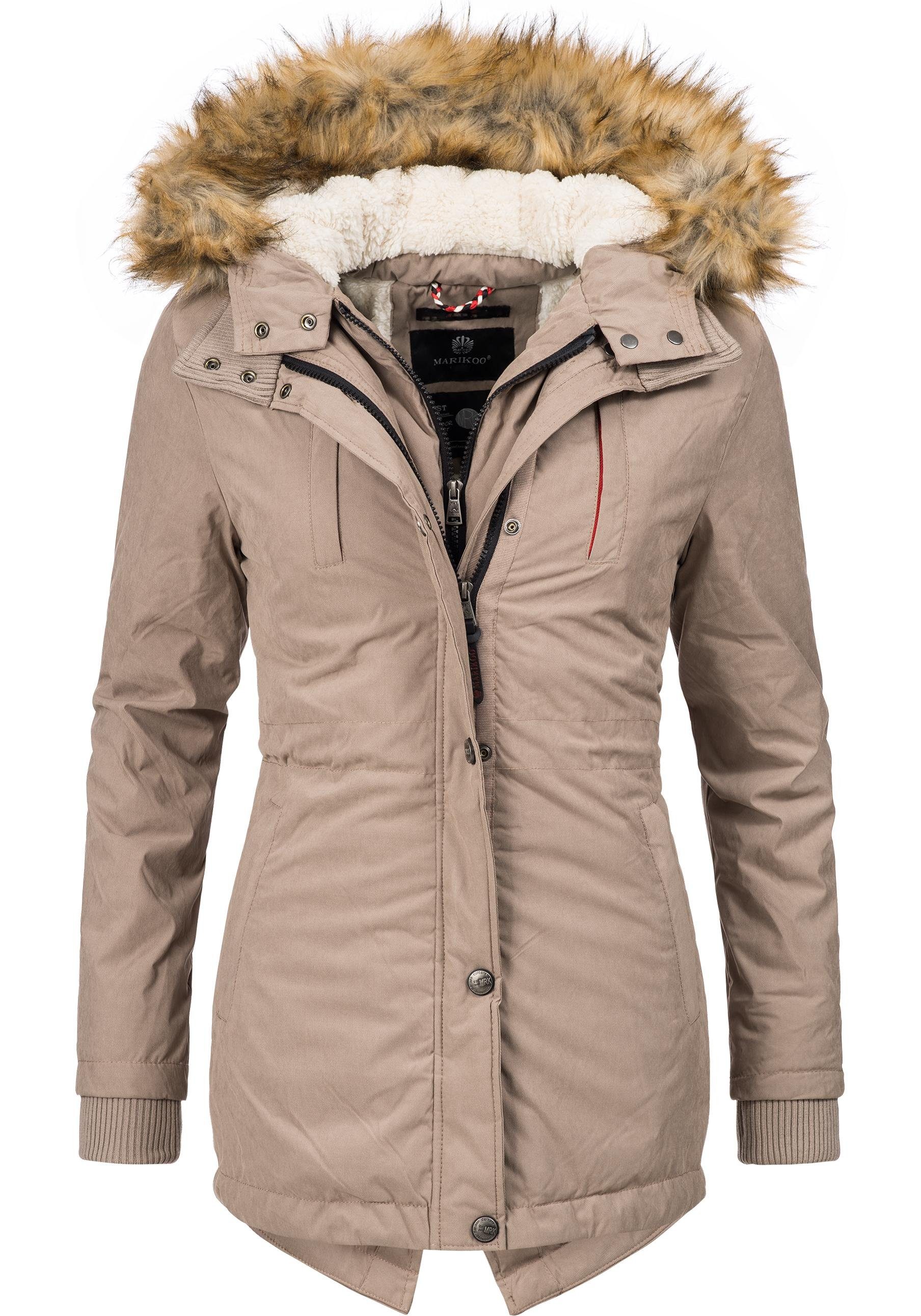 Marikoo Wintermantel "Akira", edler Winterparka mit Kunstfellkapuze günstig online kaufen