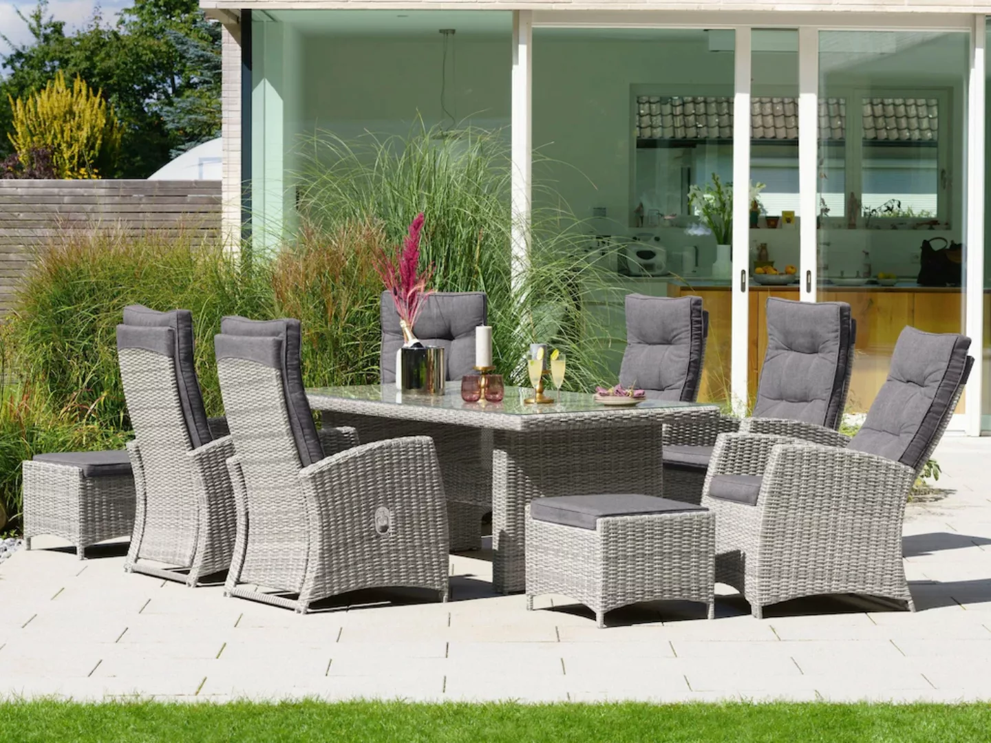 KONIFERA Garten-Essgruppe "Monaco", (Set, 17 tlg., 6x Sessel, 2x Hocker, 1x günstig online kaufen