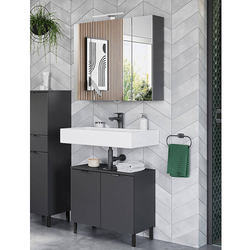Waschplatz Set mit Spiegelschrank graphit ASHTON-01 günstig online kaufen