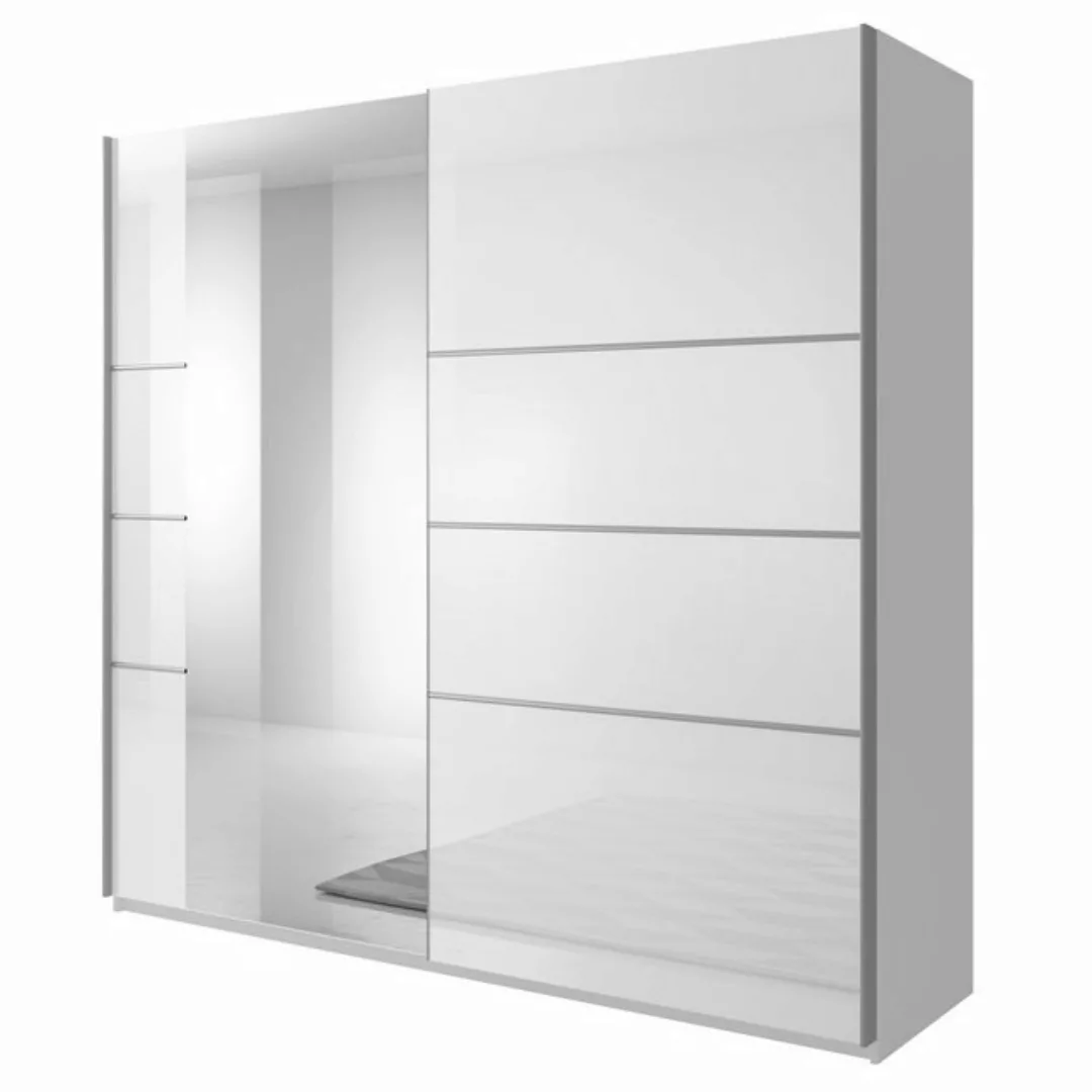 Kleiderschrank mit Spiegel BIRMINGHAM-83 in weiß mit Front in weiß Hochglan günstig online kaufen
