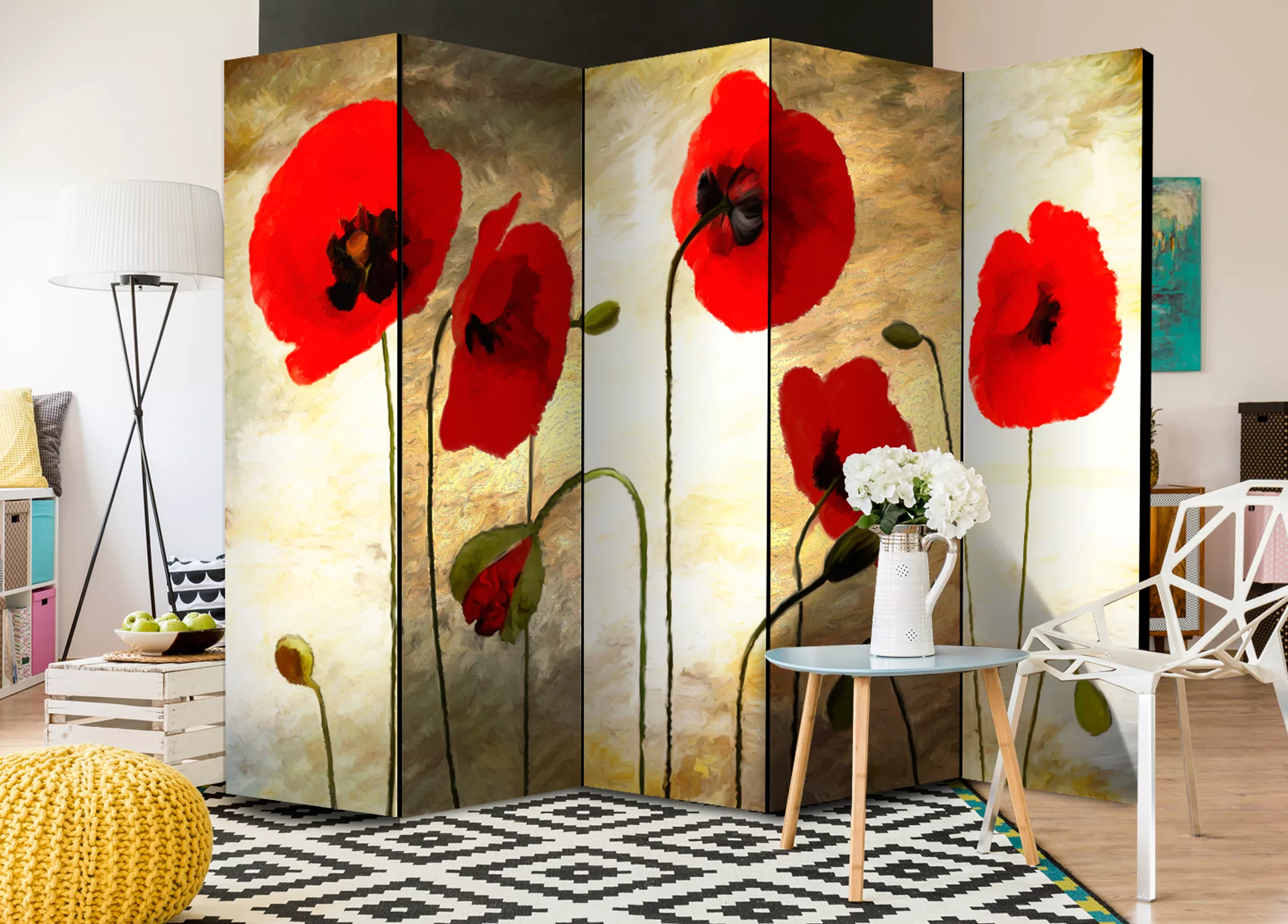 5-teiliges Paravent - Golden Field Of Poppies Ii [room Dividers] günstig online kaufen