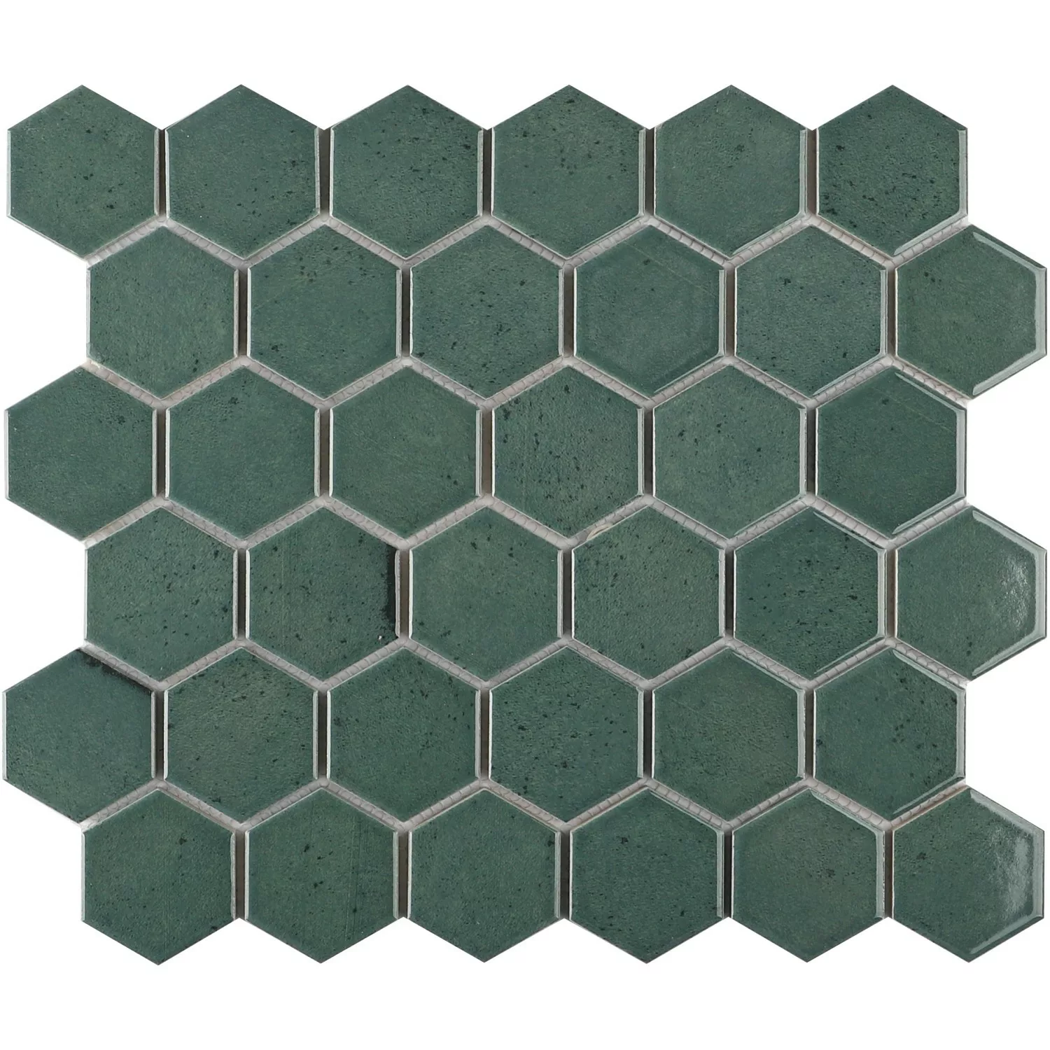 Mosaikmatte Castello Hexagon Keramik Dunkelgrün 32 cm x 28 cm günstig online kaufen