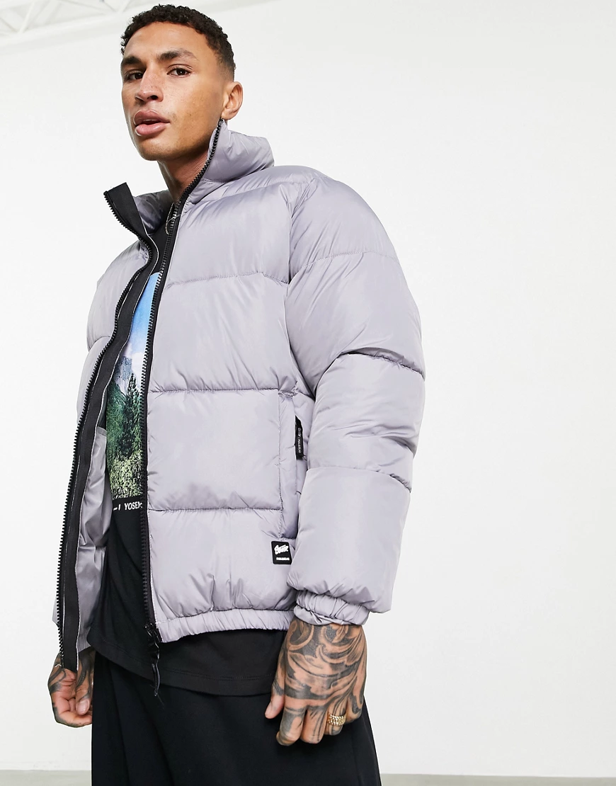 Pull&Bear – Gepolsterte Jacke in Grau günstig online kaufen