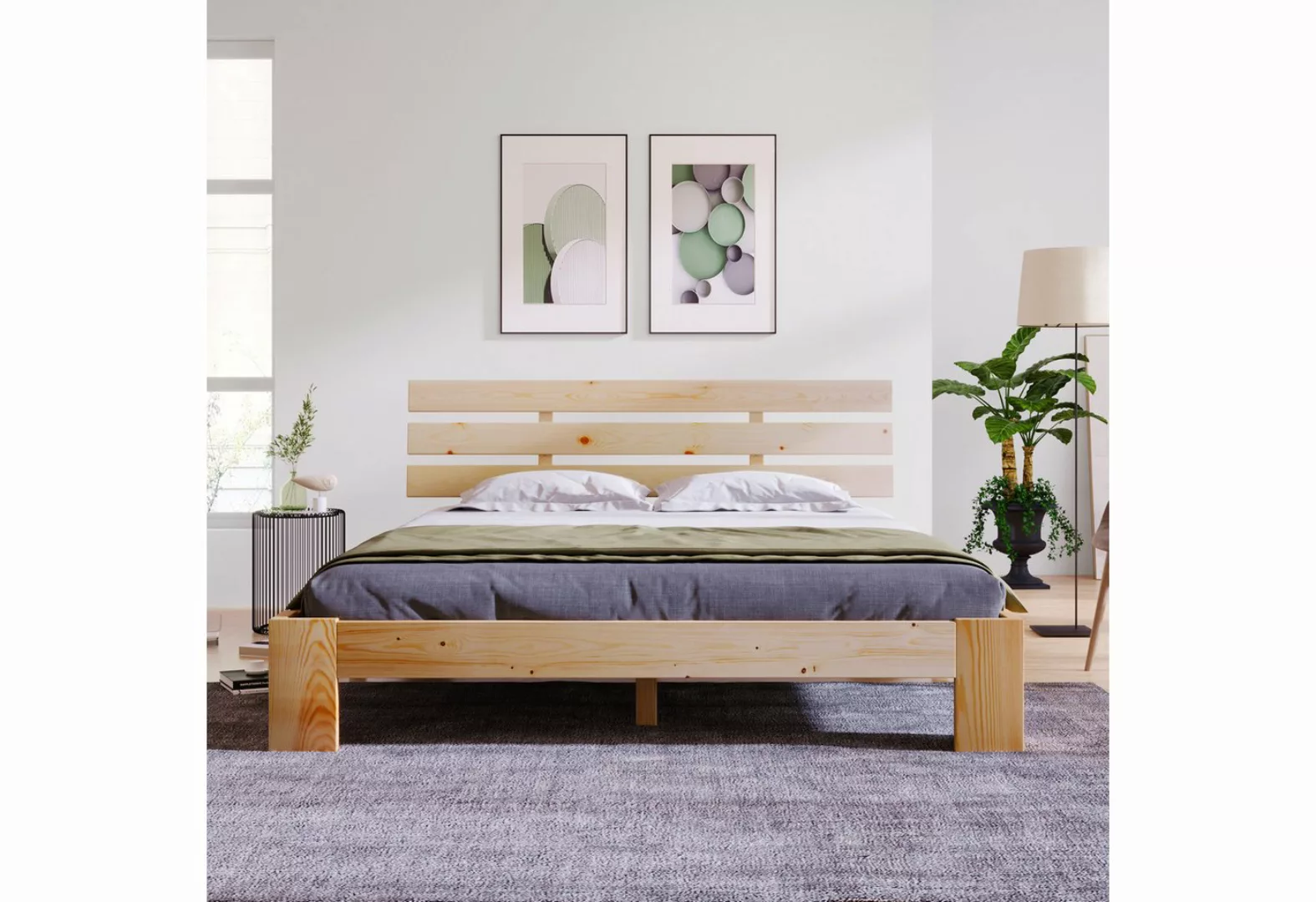 IDEASY Holzbett Holzbett, Doppelbett, Bettgestell, weiß/holzfarben, mit Kop günstig online kaufen