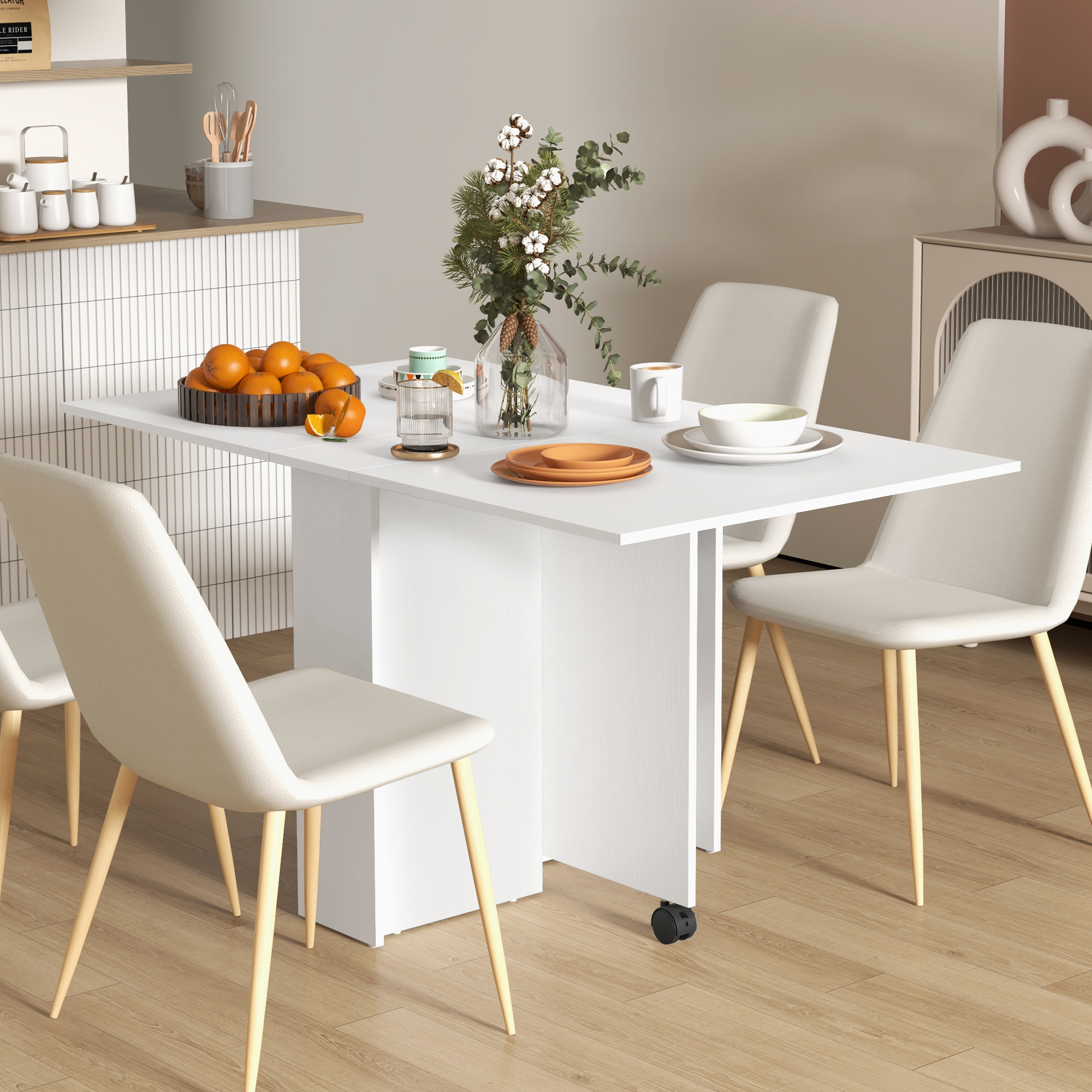 HOMCOM Klappbarer Tisch mit Rollen, Design Esstisch, Platzsparend, Modernes günstig online kaufen
