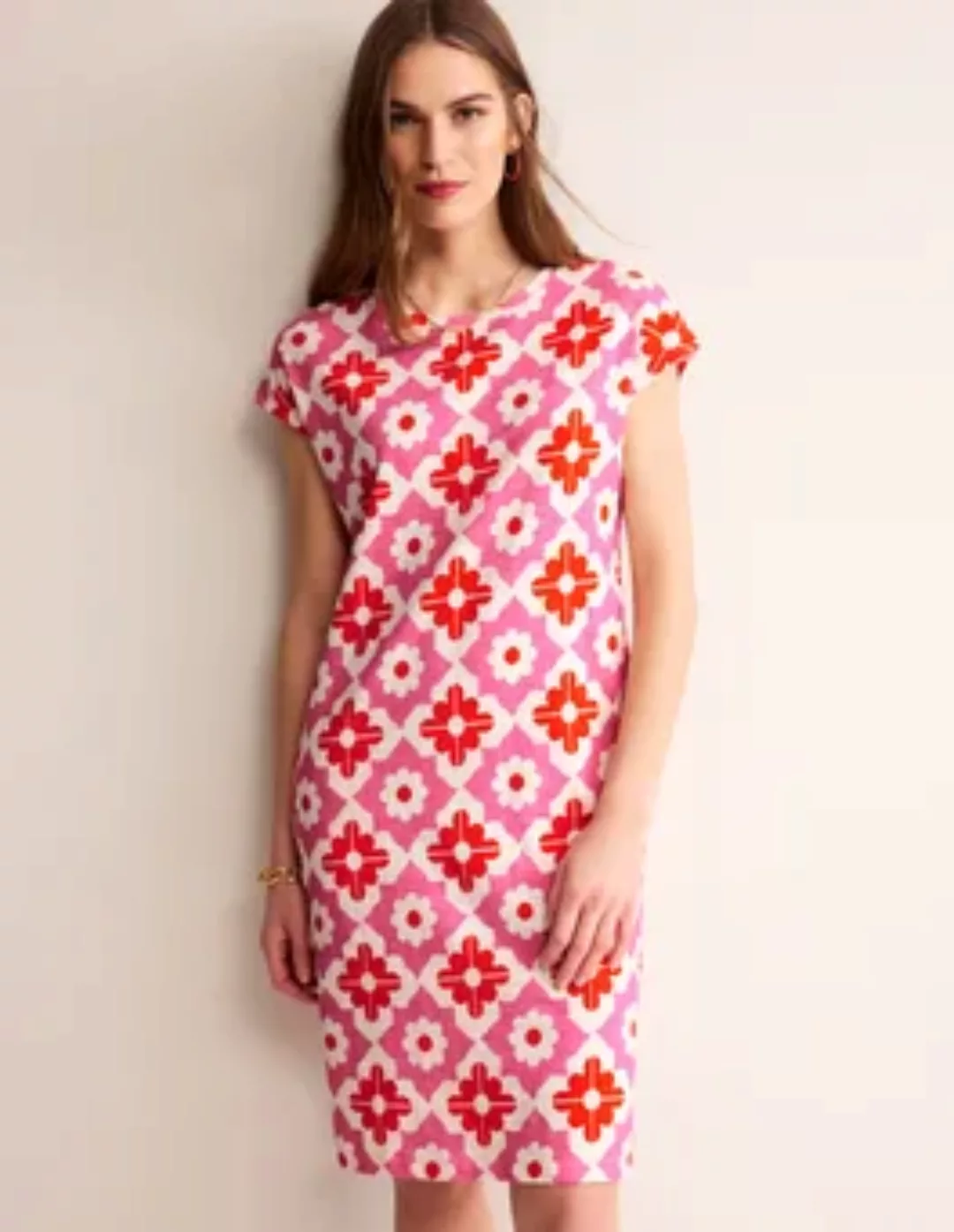 Leah T-Shirt-Kleid aus Jersey Damen Boden, Pink Power, Geometrischer Stempe günstig online kaufen