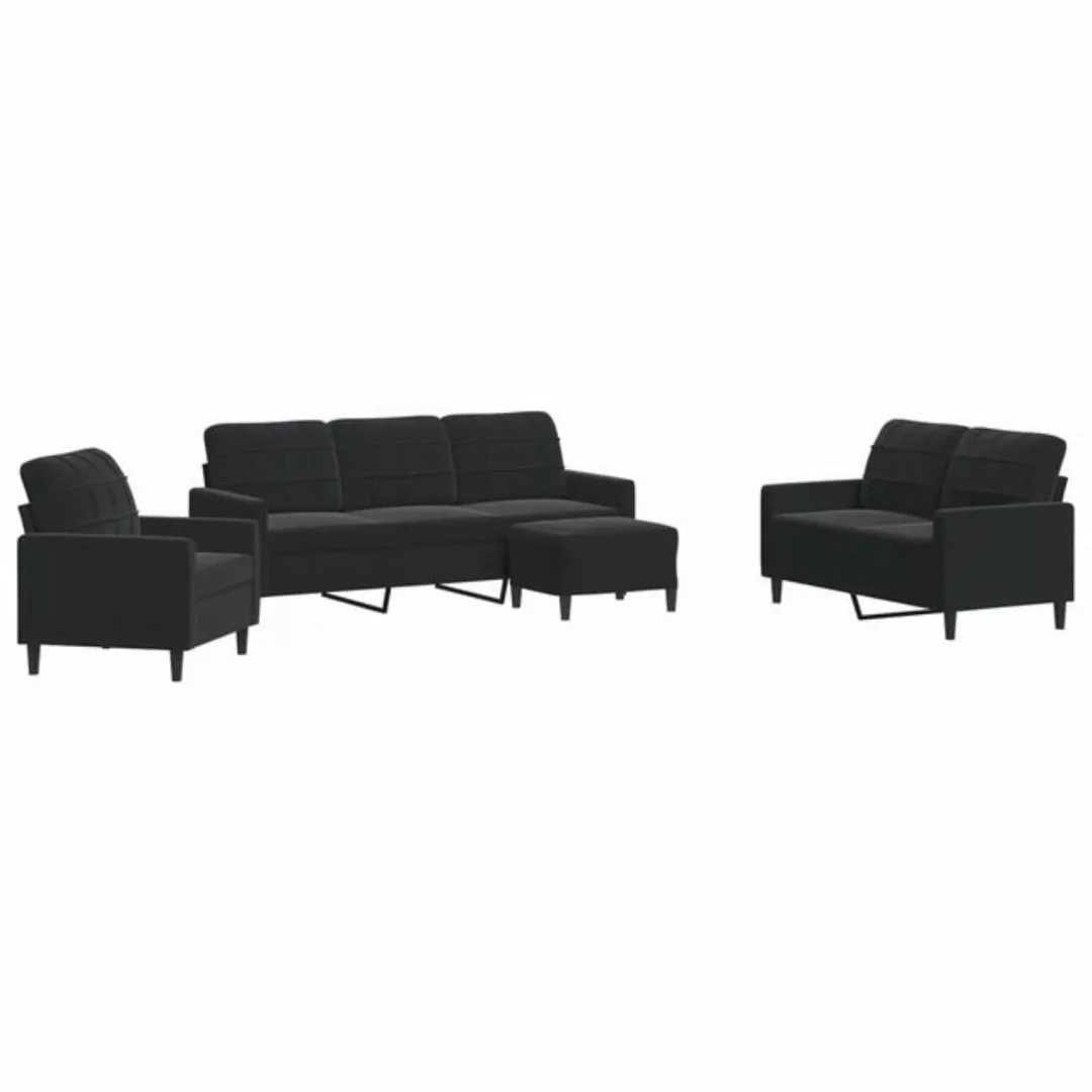 vidaXL Sofa 4-tlg. Sofagarnitur mit Kissen Schwarz Samt günstig online kaufen