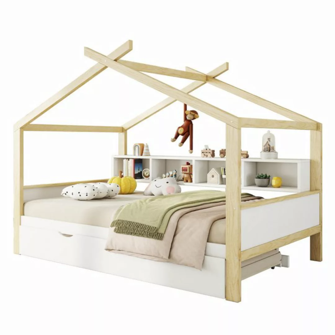 REDOM Kinderbett 140*200cm Hausbett (ausgestattet mit Ausziehbett, vier Sta günstig online kaufen