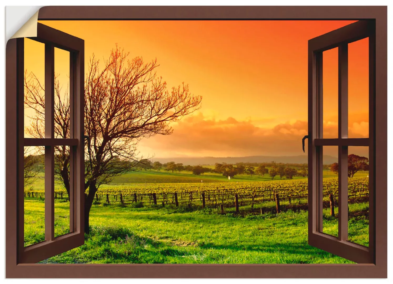 Artland Wandbild "Fensterblick - Landschaft mit Weinbergen", Fensterblick, günstig online kaufen