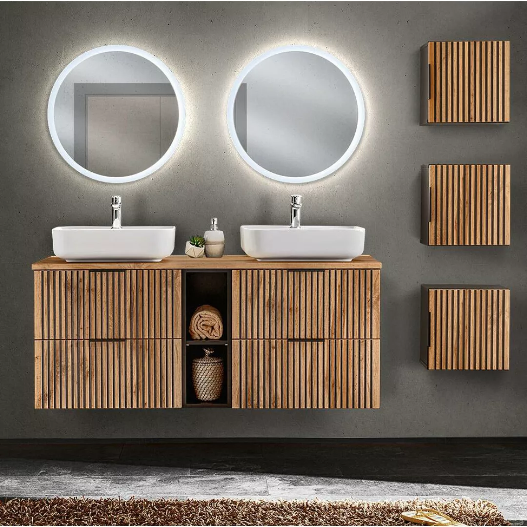 Badezimmer Komplett Set mit Doppelwaschtisch Kombination 141 cm XANTEN-56 i günstig online kaufen