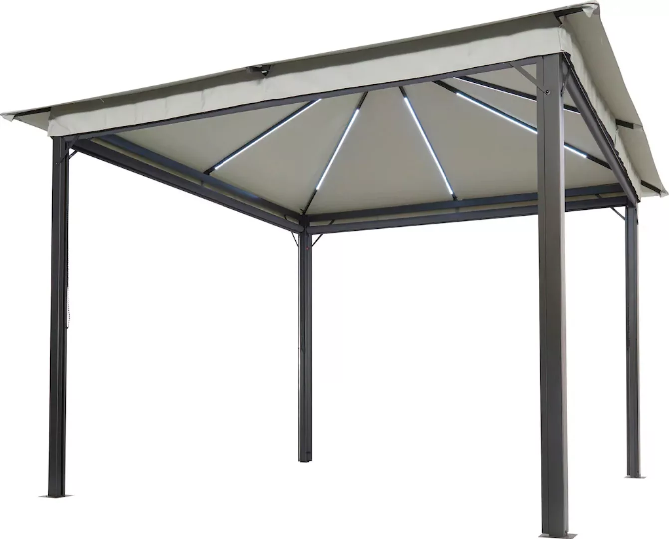 Leco Pavillon "Solar LINA", 300x300 cm, grau mit LED und Gittergewebe-Rollo günstig online kaufen