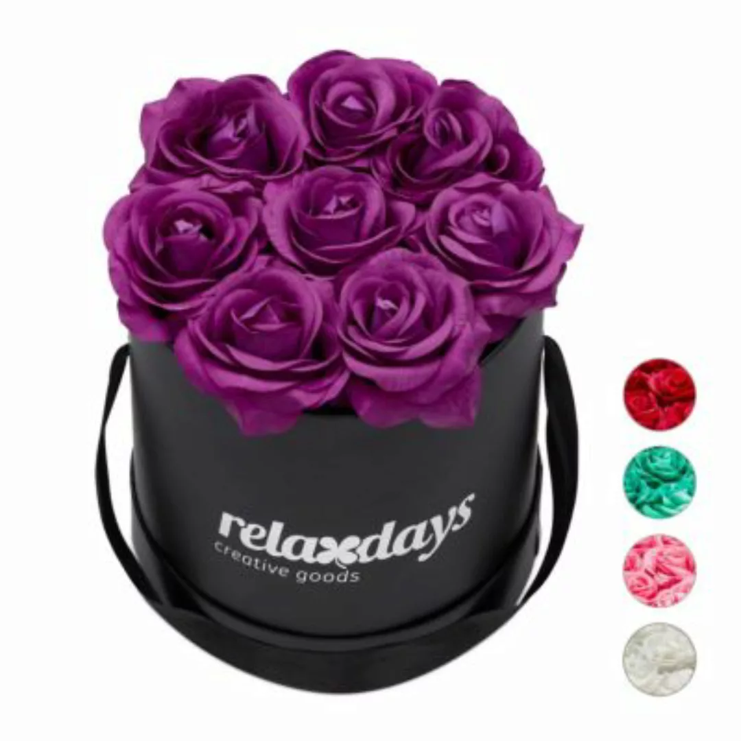 relaxdays Schwarze Rosenbox rund mit 8 Rosen lila günstig online kaufen