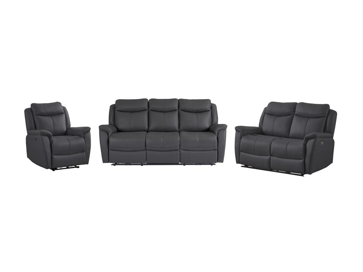 Relaxsofa 3-Sitzer, 2-Sitzer & Relaxsessel elektrisch - Rindsleder - Anthra günstig online kaufen