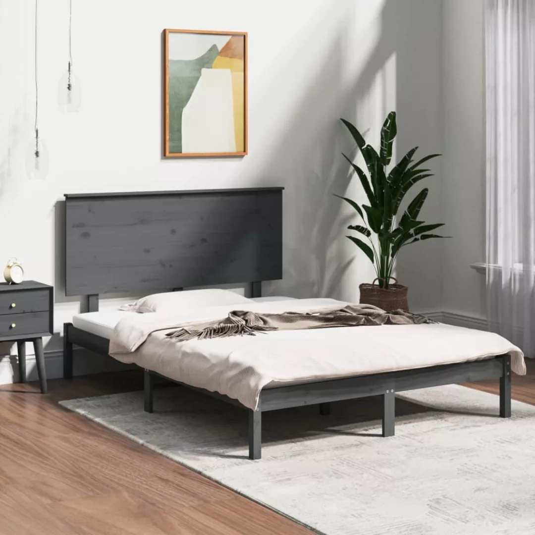 vidaXL Bettgestell Massivholzbett Grau Kiefer 140x190 cm Bett Holz Bettgest günstig online kaufen