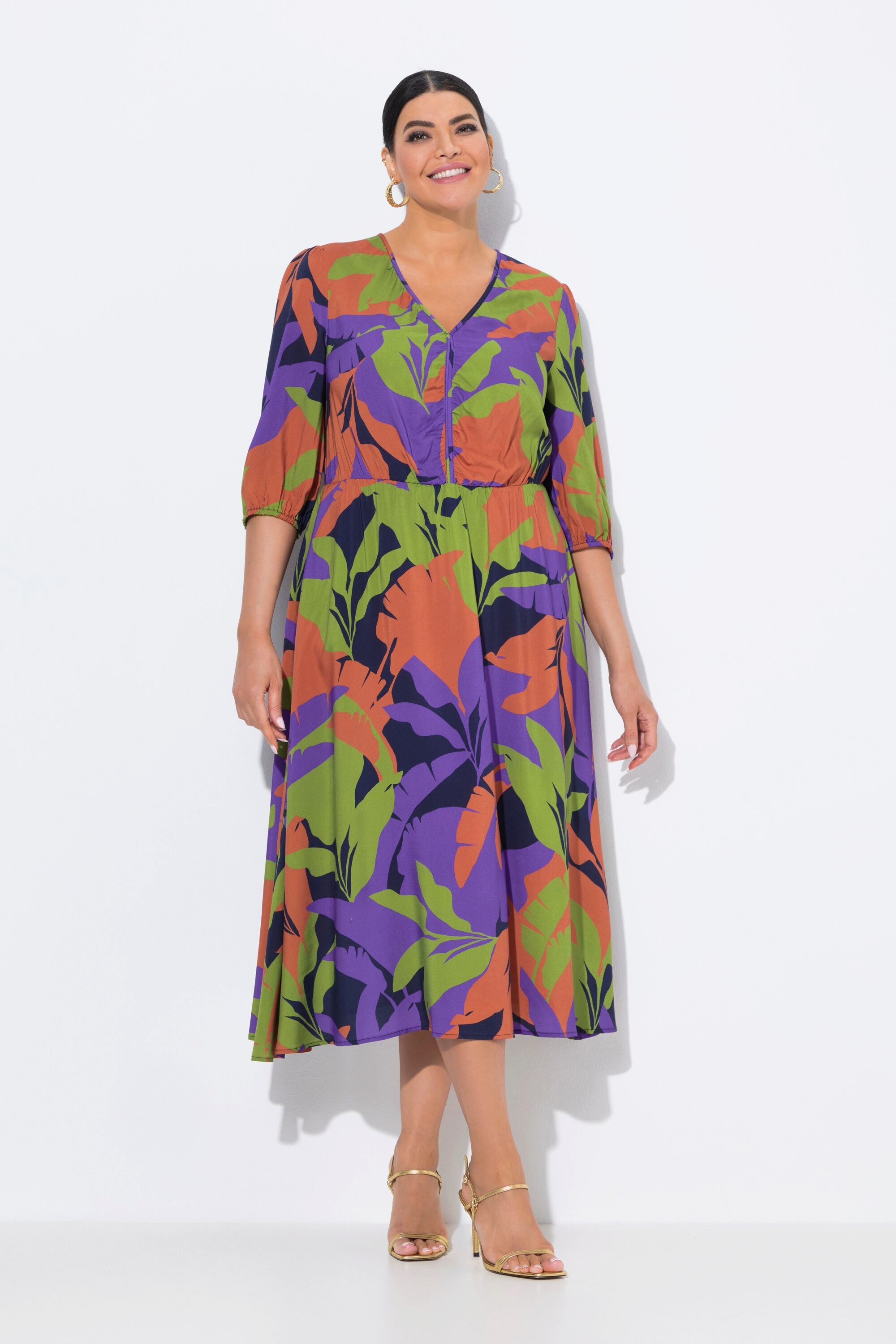 Ulla Popken Midikleid Midikleid Blätter A-Linie günstig online kaufen