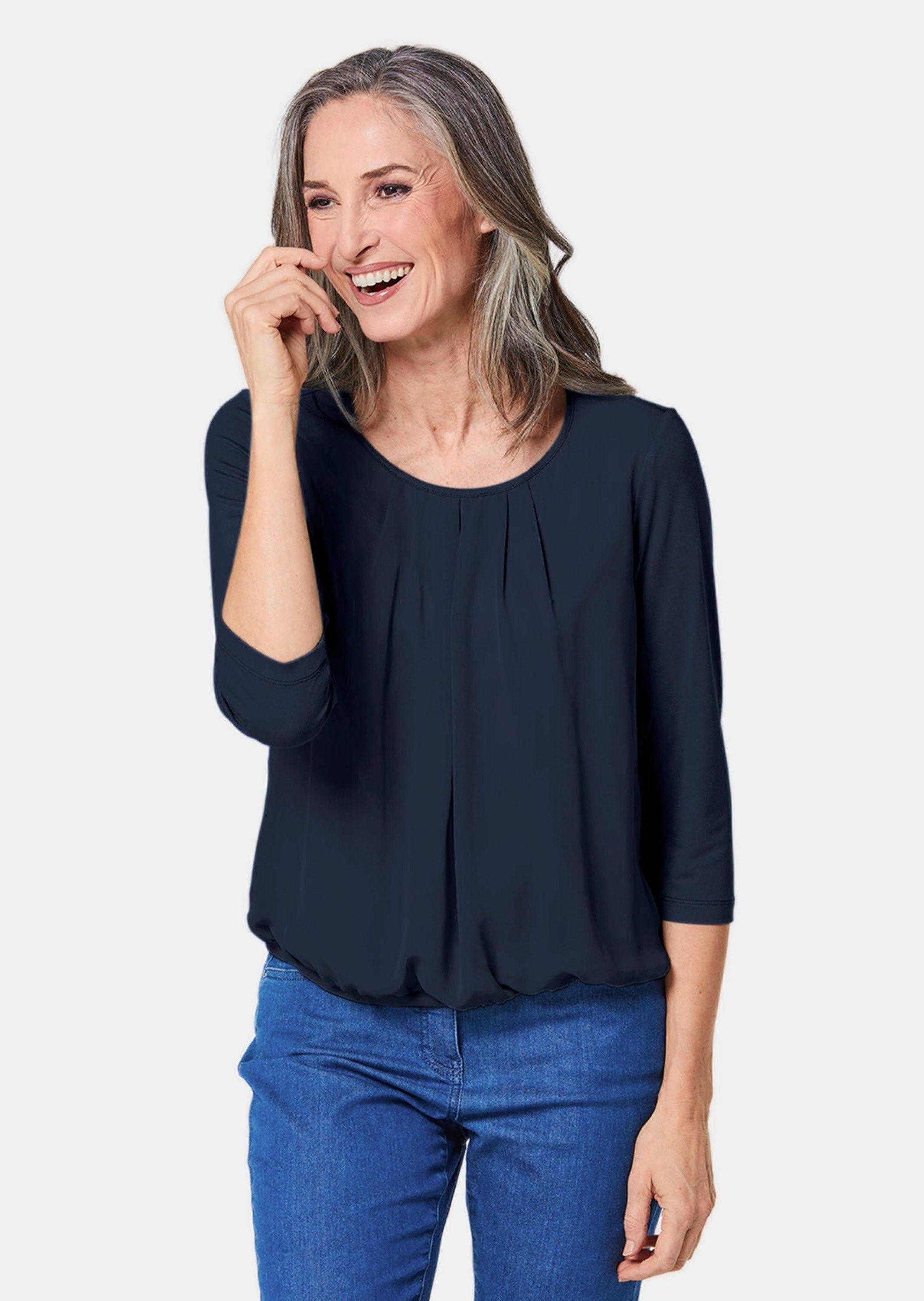 GOLDNER Kurzarmbluse Kurzgröße: Chiffon-Shirt gelb, Rundhals günstig online kaufen