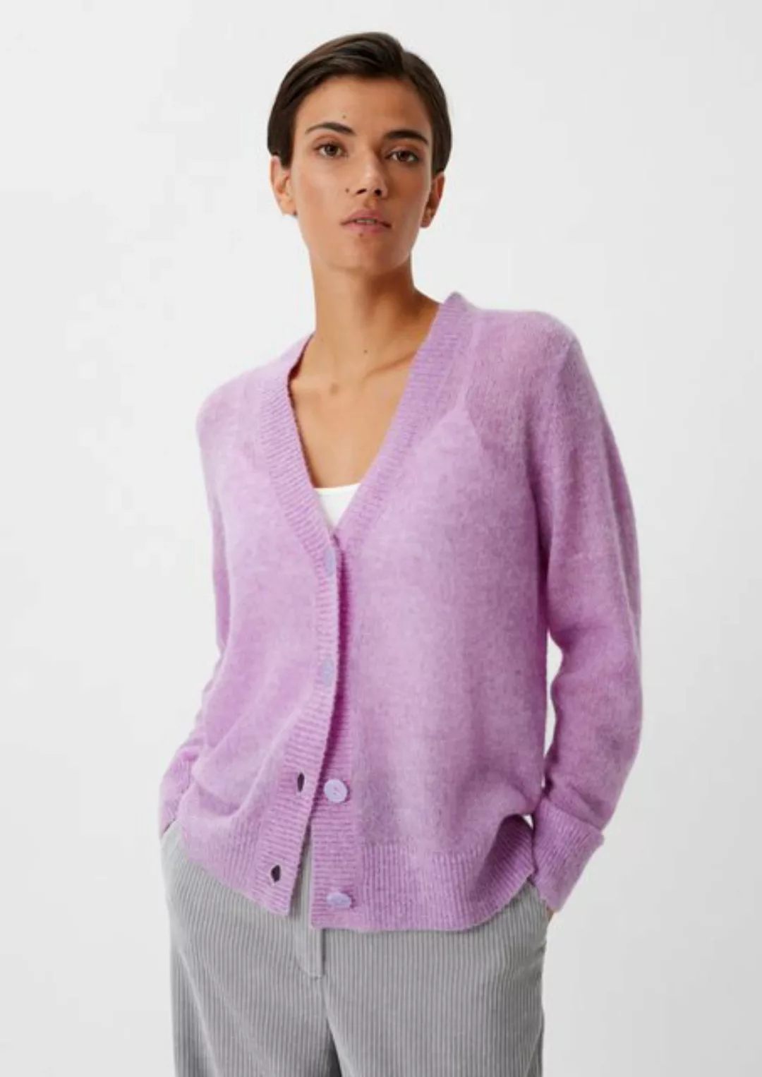 Comma Strickjacke Cardigan aus Alpakamix Rippbündchen günstig online kaufen