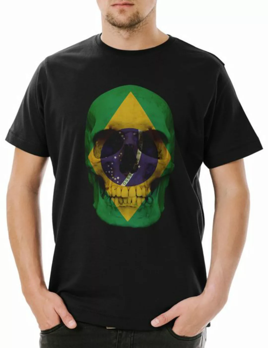 Urban Backwoods Print-Shirt Classic Brasil Skull Flag Herren T-Shirt Totenk günstig online kaufen