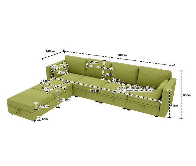 AUKWIK Ecksofa mit Hockern und Stauraum, frei arrangierbaren Schlafsofa, Se günstig online kaufen