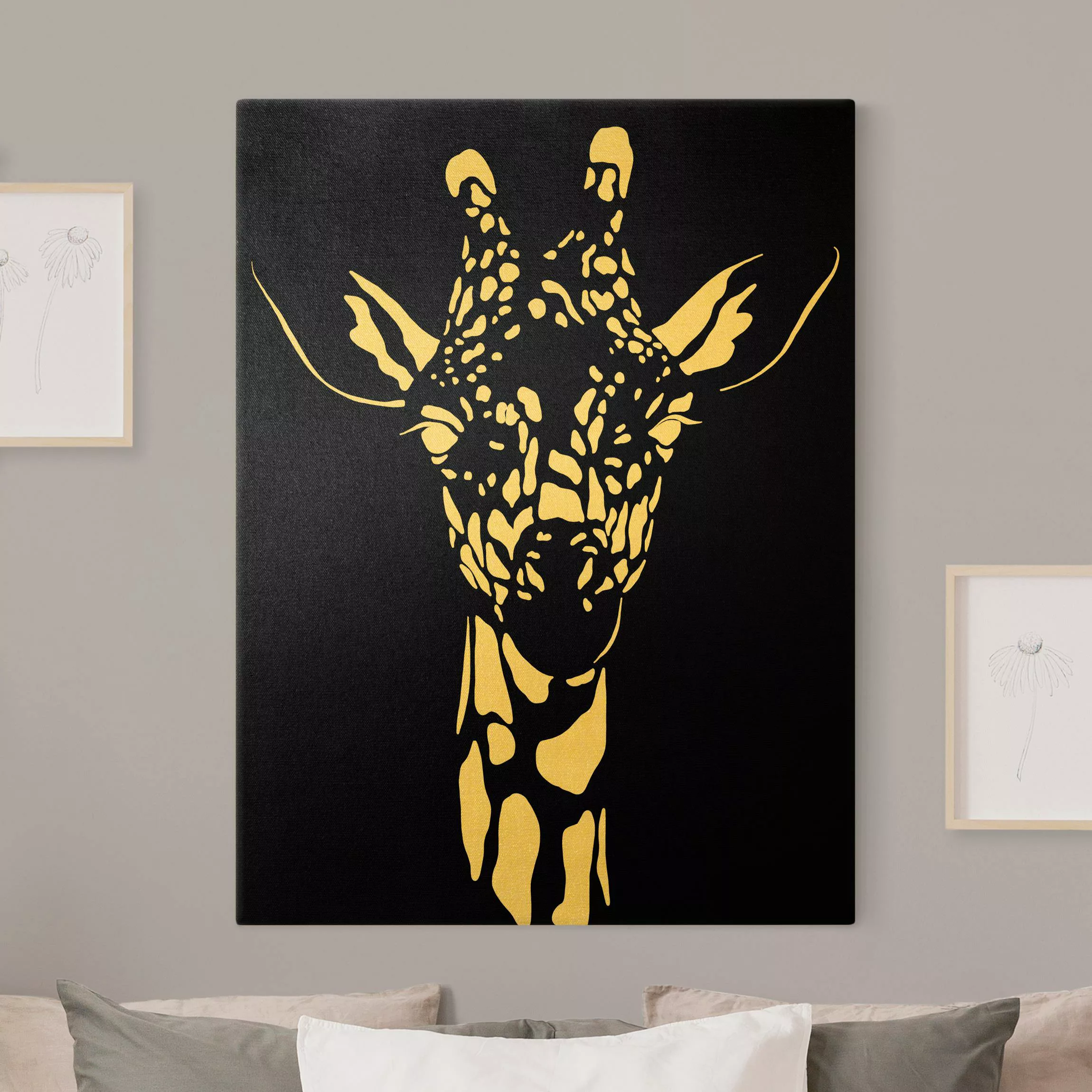 Leinwandbild Gold Safari Tiere - Portrait Giraffe Schwarz günstig online kaufen