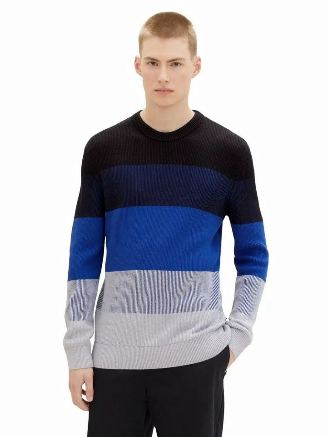 Tom Tailor Denim Herren Rundhals Pullover STRUCTURED COLORBLOCK - Regular F günstig online kaufen