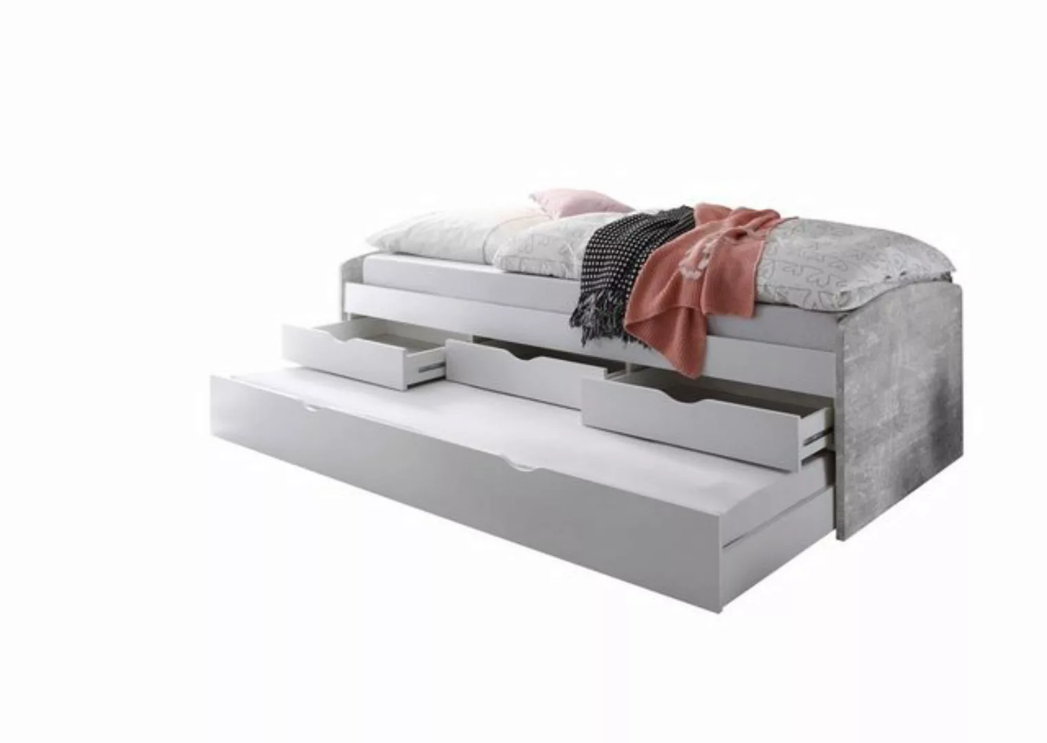 möbelando Bett Georgina, Modernes Bett aus Spanplatte in Beton Nachbildung günstig online kaufen