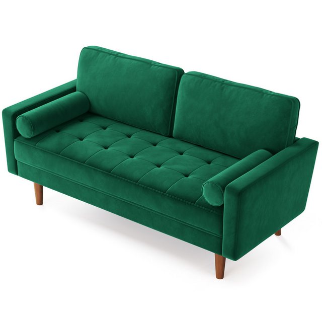 Vesgantti Sofa 121cm Kleines Loveseat Sofa, Samtcouch mit 2 Wurfkissen, Gra günstig online kaufen