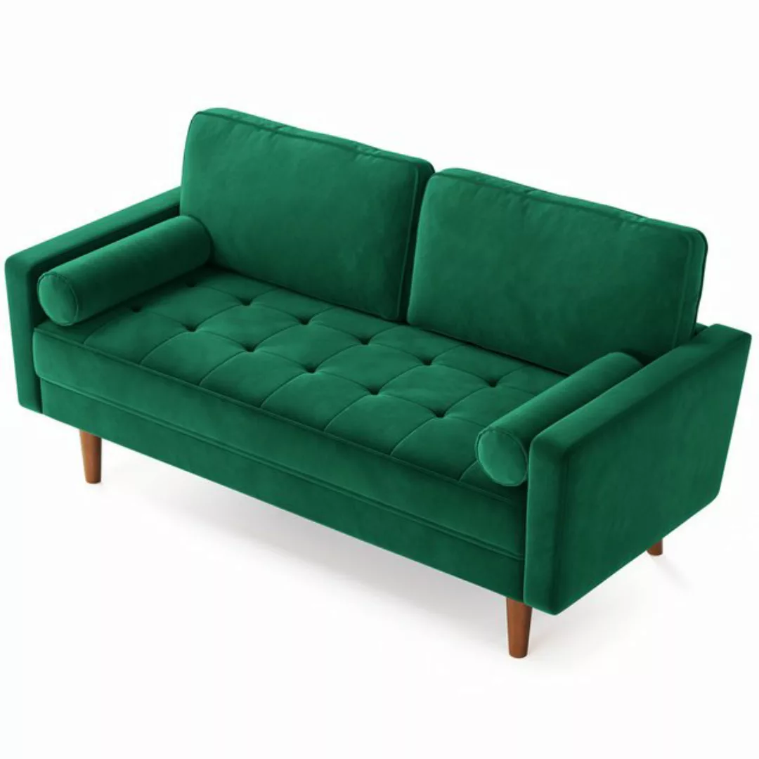 OUNUO Sofa 121cm Kleines Loveseat Sofa, Samtcouch mit 2 Wurfkissen, Grau günstig online kaufen