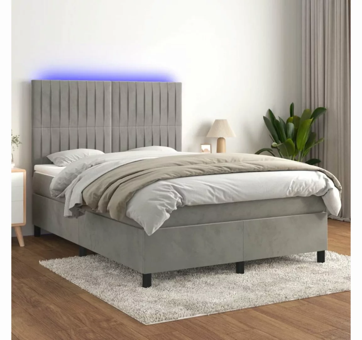 vidaXL Boxspringbett Boxspringbett mit Matratze & LED Samt (140 x 200 cm, H günstig online kaufen