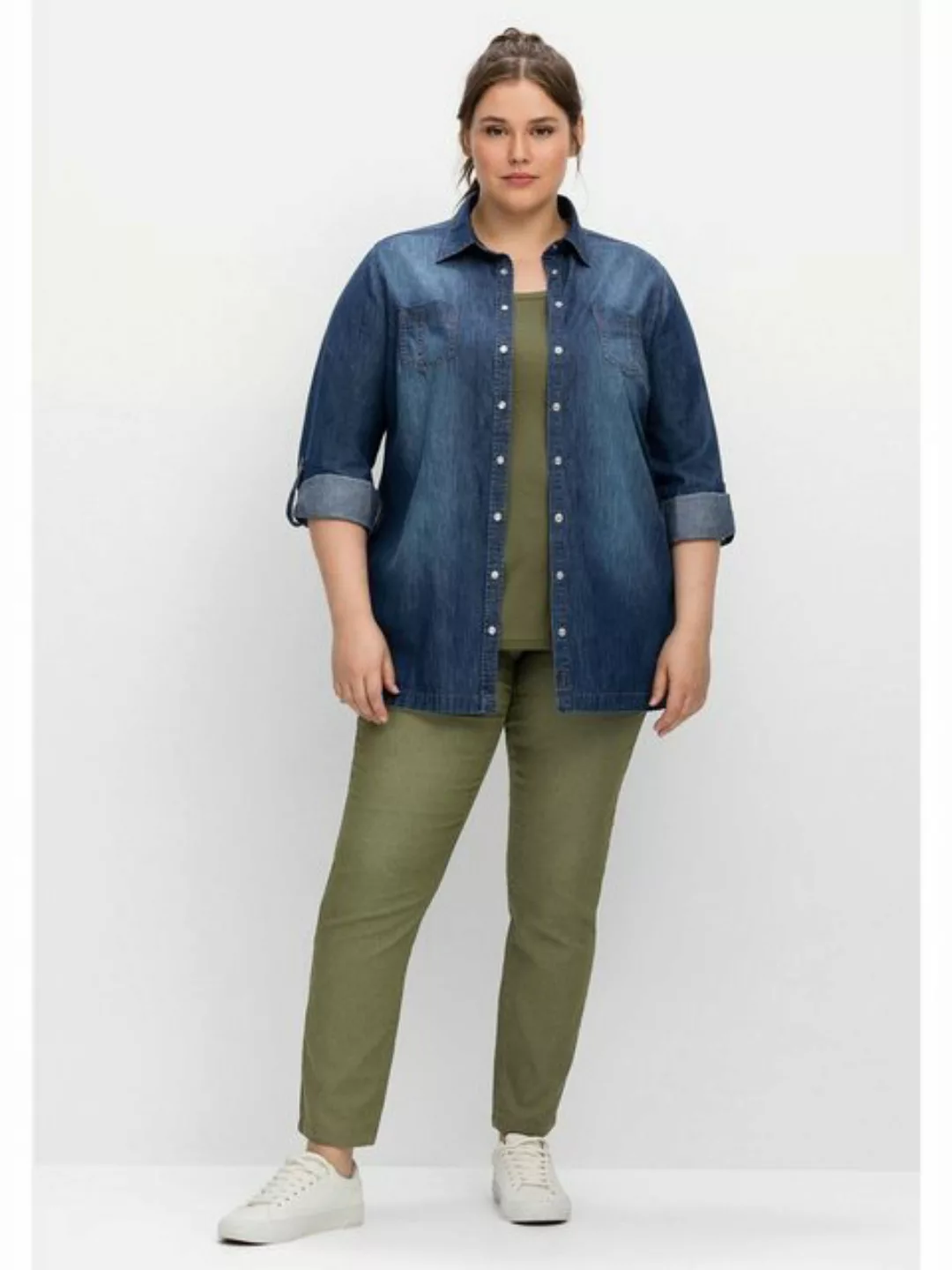 Sheego Jeansbluse "Große Größen", mit krempelbaren Ärmeln günstig online kaufen