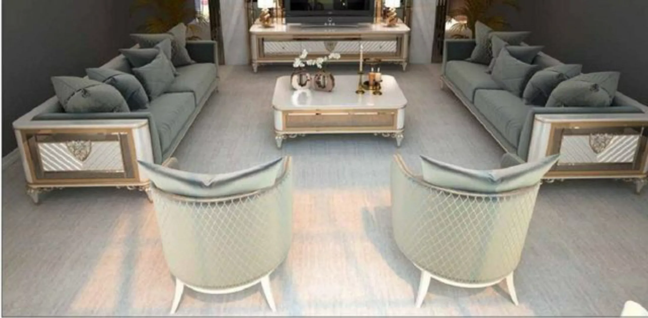 JVmoebel Sofa Sofagarnitur Sessel Gruppe 3+1 Sofa Stoff Luxus Set 2tlg günstig online kaufen