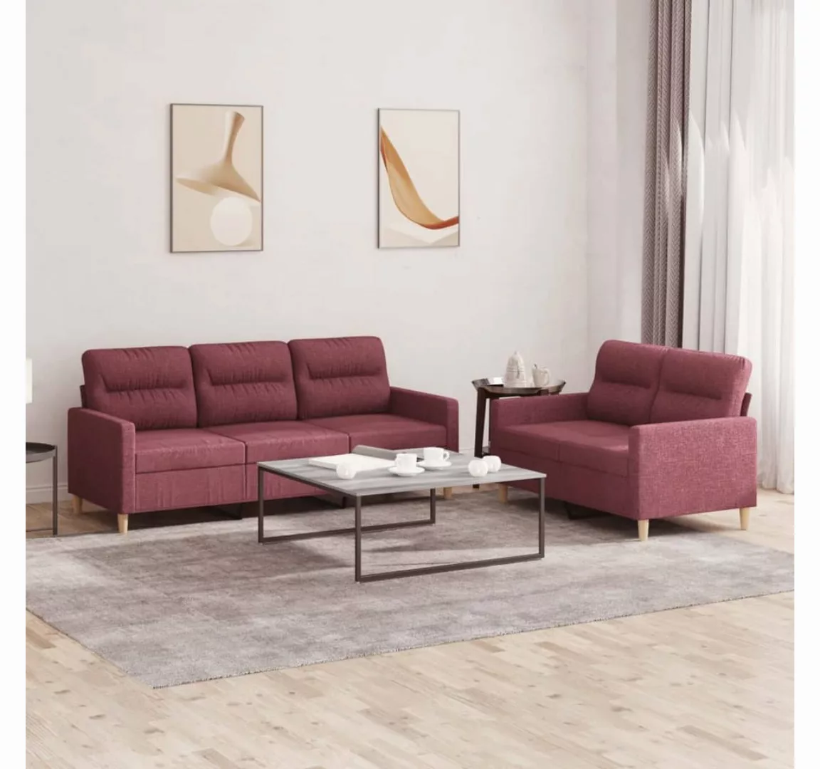 vidaXL Sofa, 2-tlg. Sofagarnitur mit Kissen Weinrot Stoff günstig online kaufen