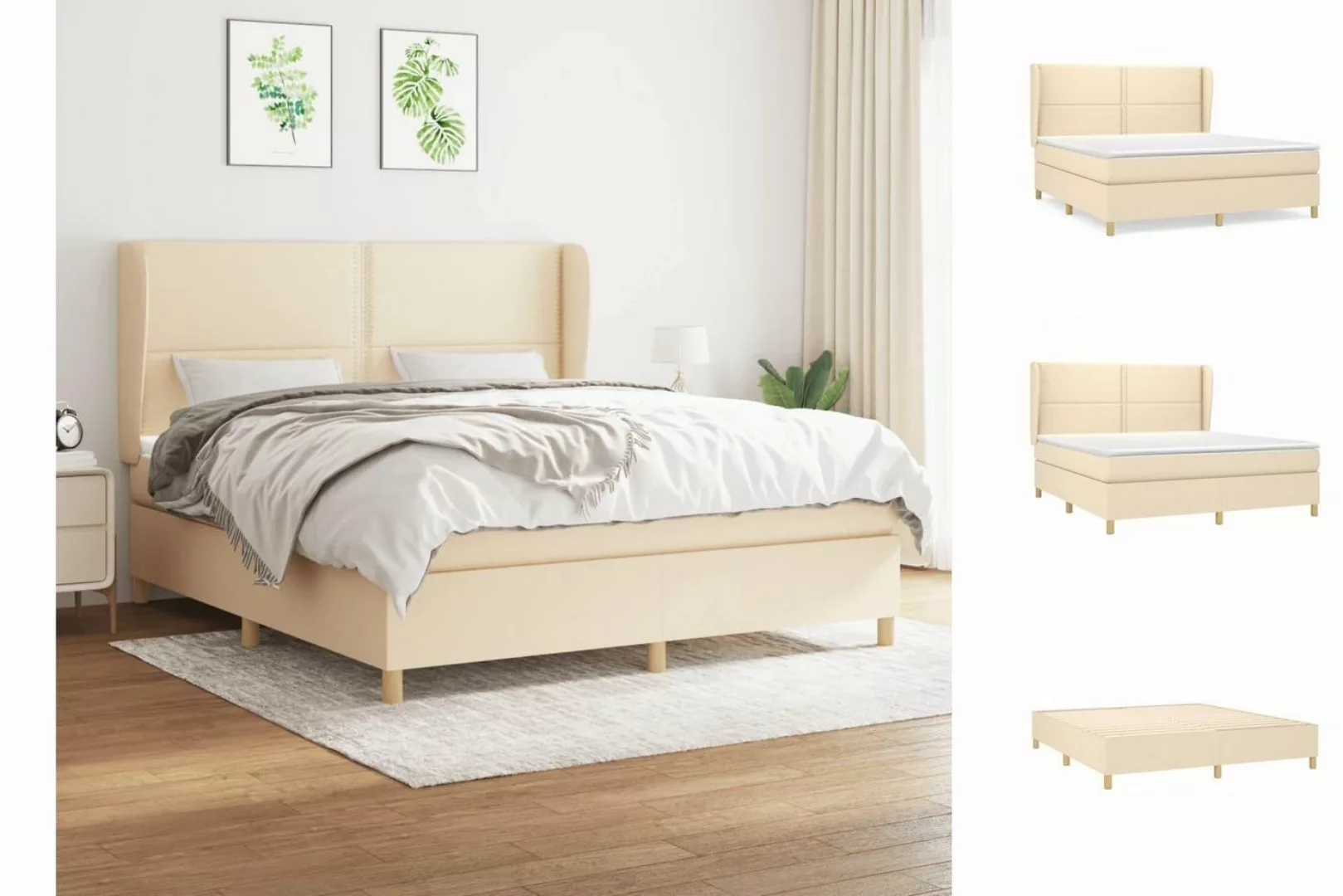 vidaXL Boxspringbett Boxspringbett mit Matratze Creme 160x200 cm Stoff Bett günstig online kaufen