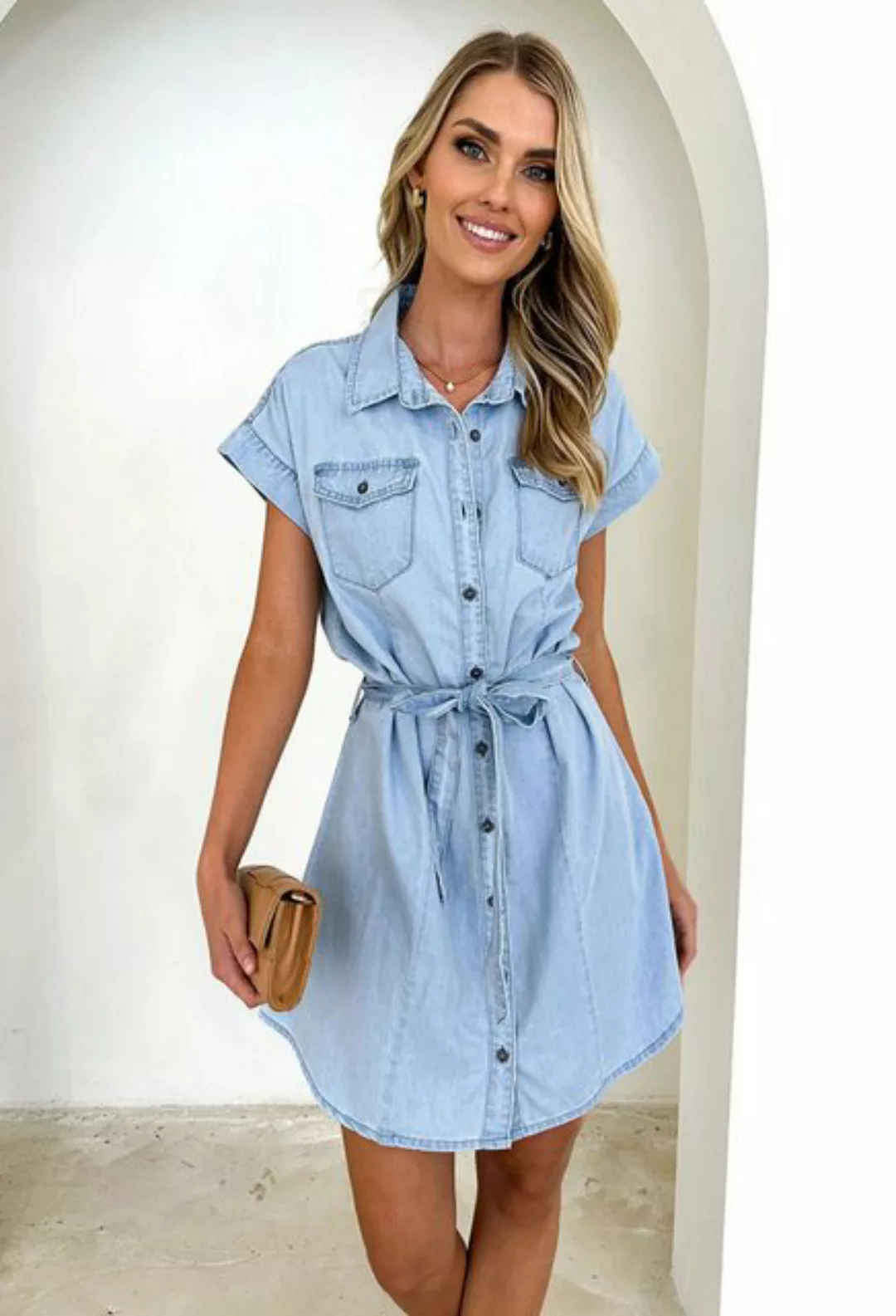 SEGUEN Sommerkleid Mode Lose Casual Denim Kurze Ärmel Kleider für Frauen (M günstig online kaufen